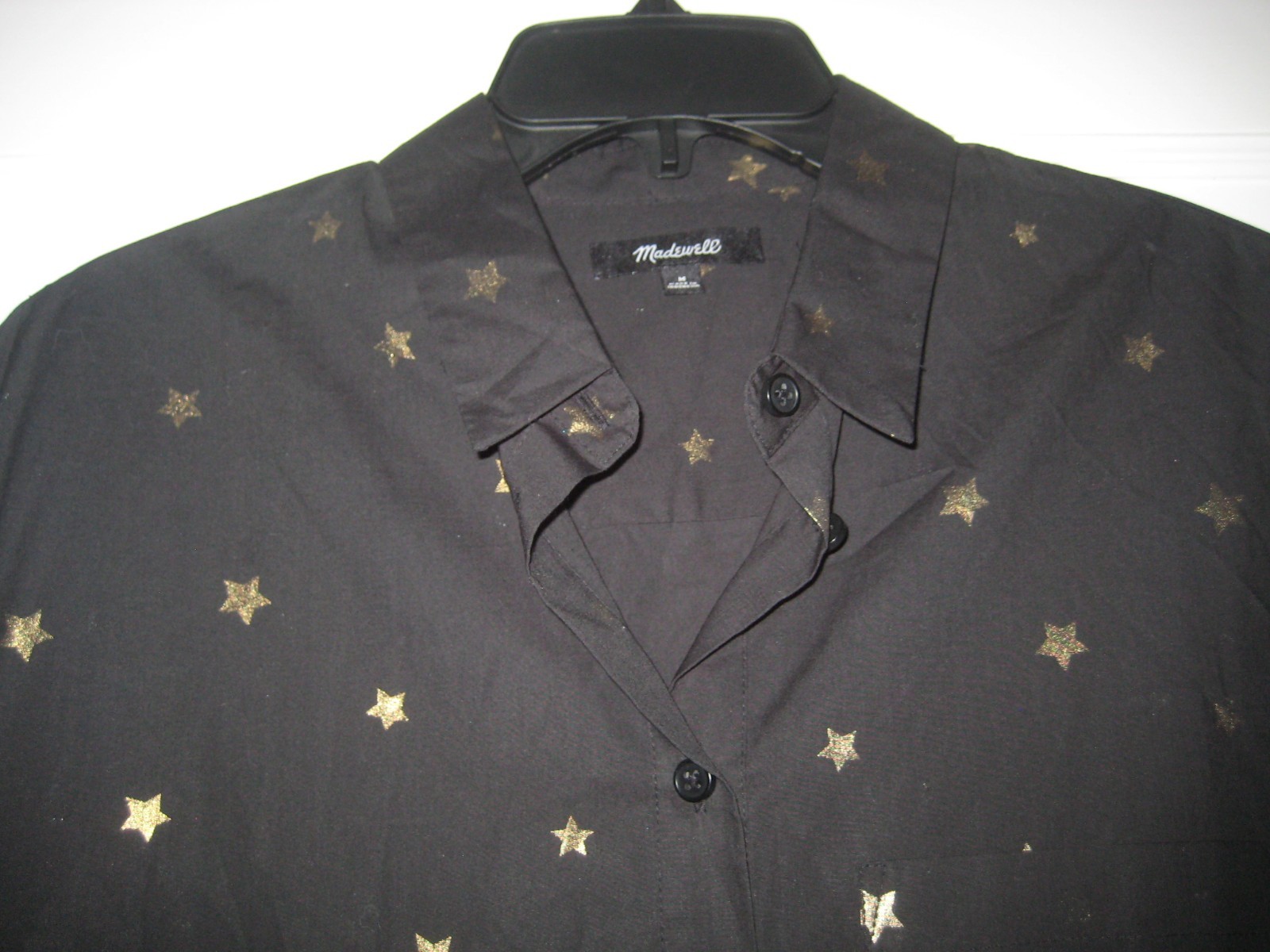 NEW Madewell black gold star ex-boyfriend oversize button up shirt size medium