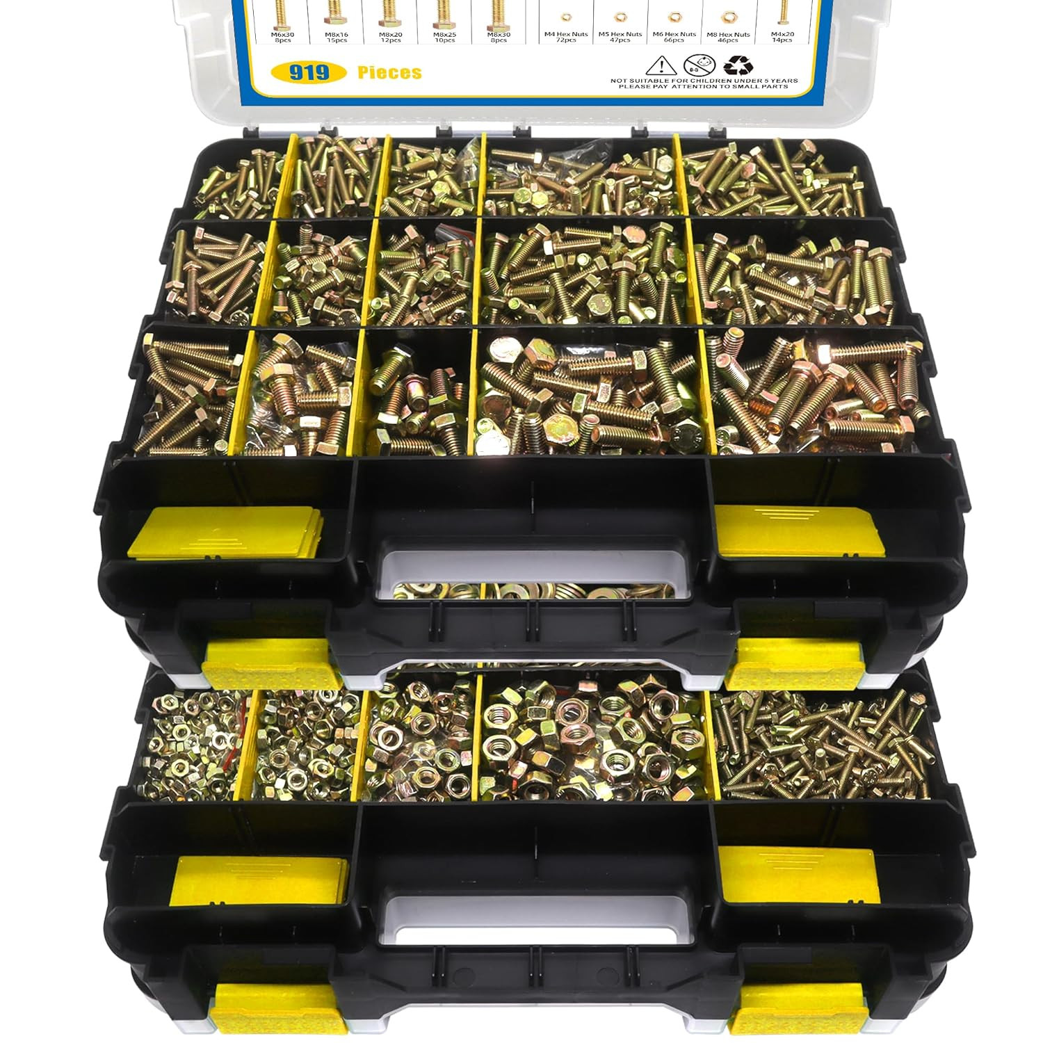 919 Pcs Grade 8.8 Metric Bolt Assortment, M4 M5 M6 M8 Heavy Duty Nuts Kit