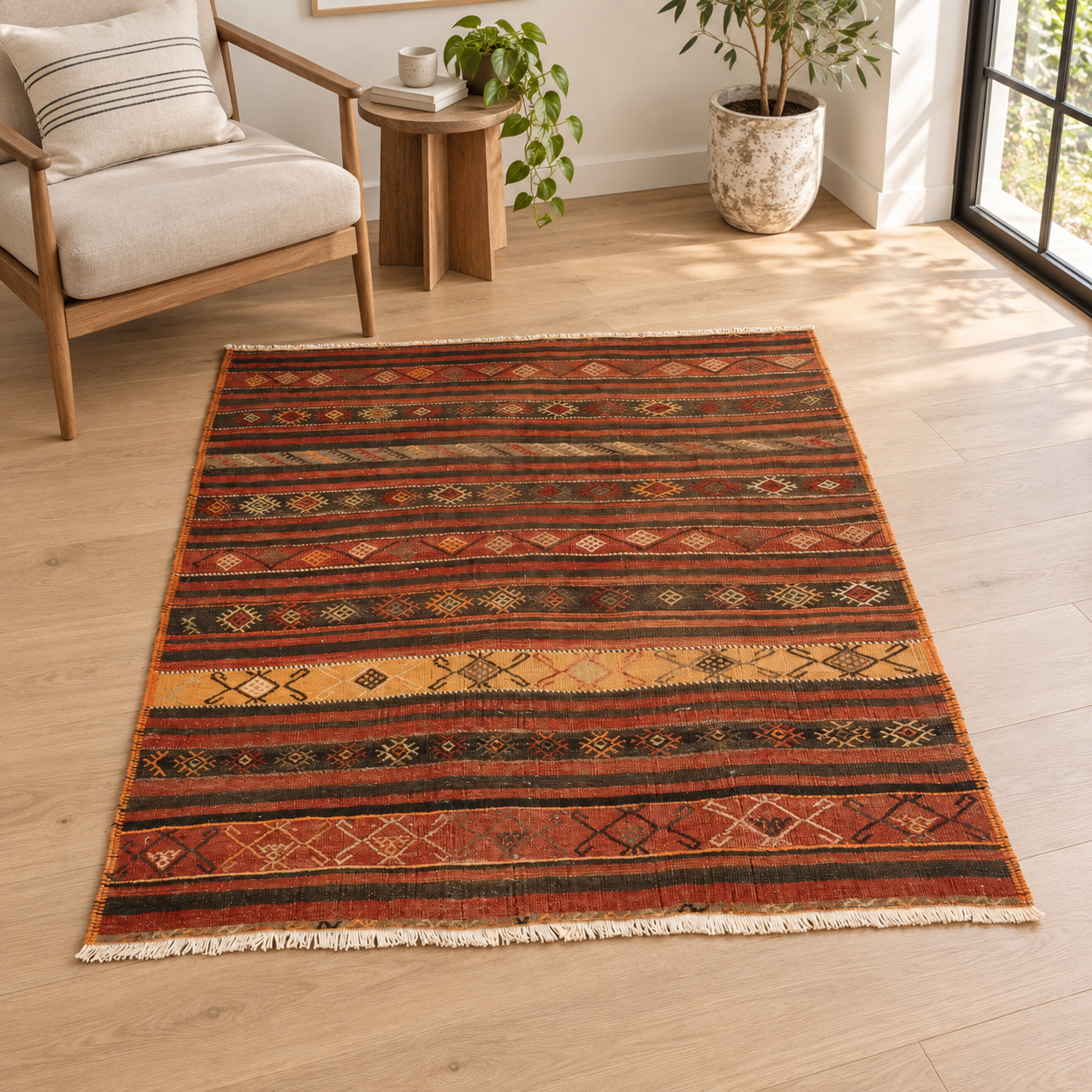 Malatya kilim Geometric Red 4.5 x 5.2 ft Rug