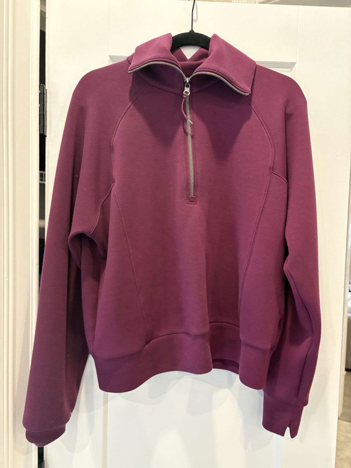 SPANX AirEssentials Women’s 1/4 Zip Mock Neck Sweatshirt L, plum berry