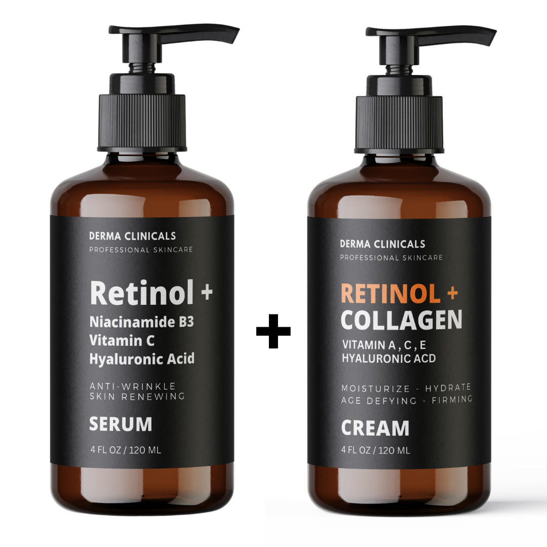 2 PK  Retinol, Niacinamide Vita C Hyaluronic Acid Collagen Wrinkle SERUM + CREAM