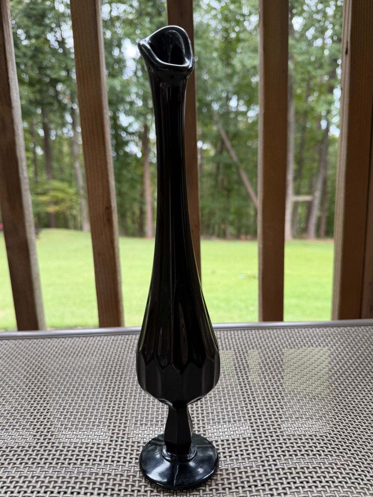 Vintage Fenton Ebony Black Thumbprint Swung Vase 13.25 in.
