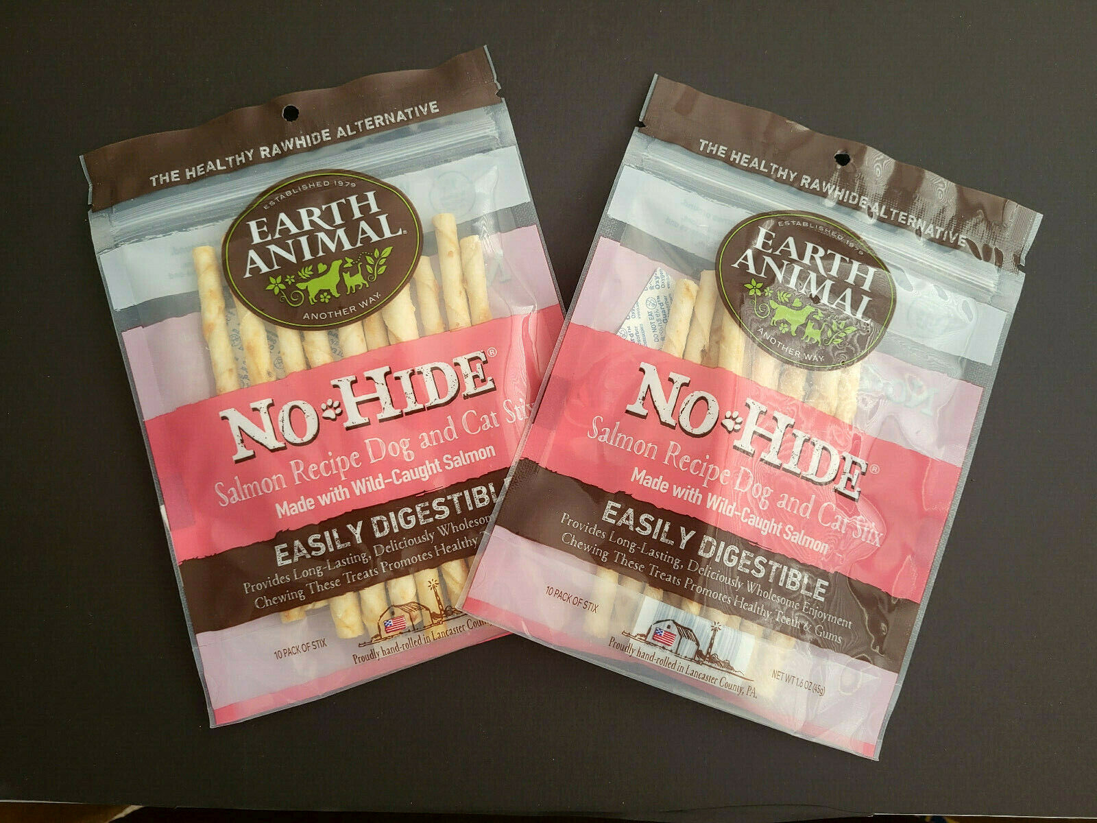 Earth Animal (2) No Hide Stix Salmon Sticks No Rawhide Natural Dog Treats