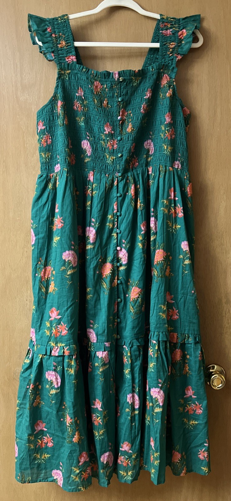Anthropologie Peregrine Midi Dress Sz 2X Green Floral Print Cottagecore Pockets Anthropologie Peregrine Midi Dress Sz 2X Green Floral Print Cottagecore Pockets