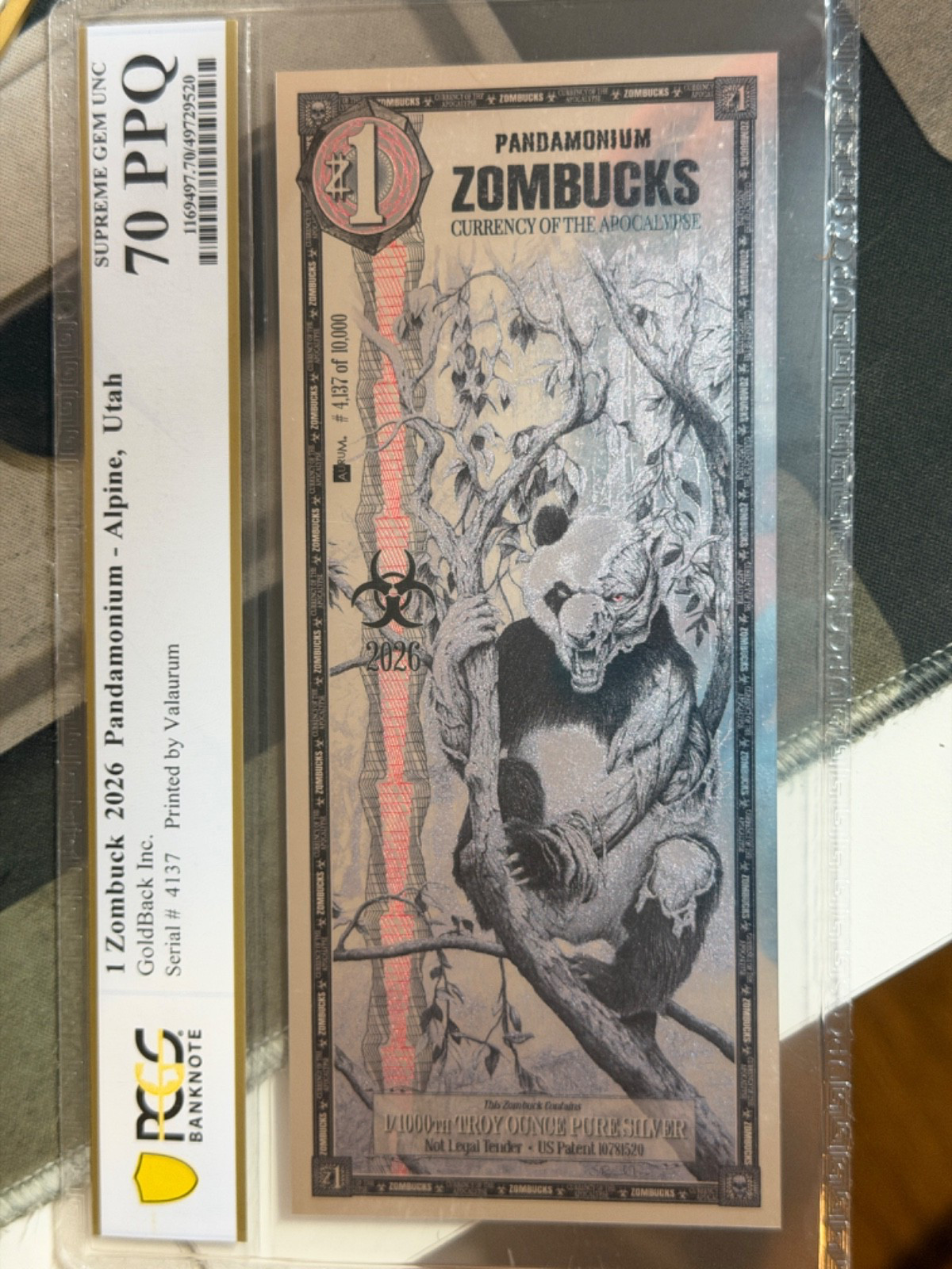 PCGS ZomBucks 70 GEM UNC .999 PURE SilverBack 1/1000 Troy oz. PANDAMONIUM 2026