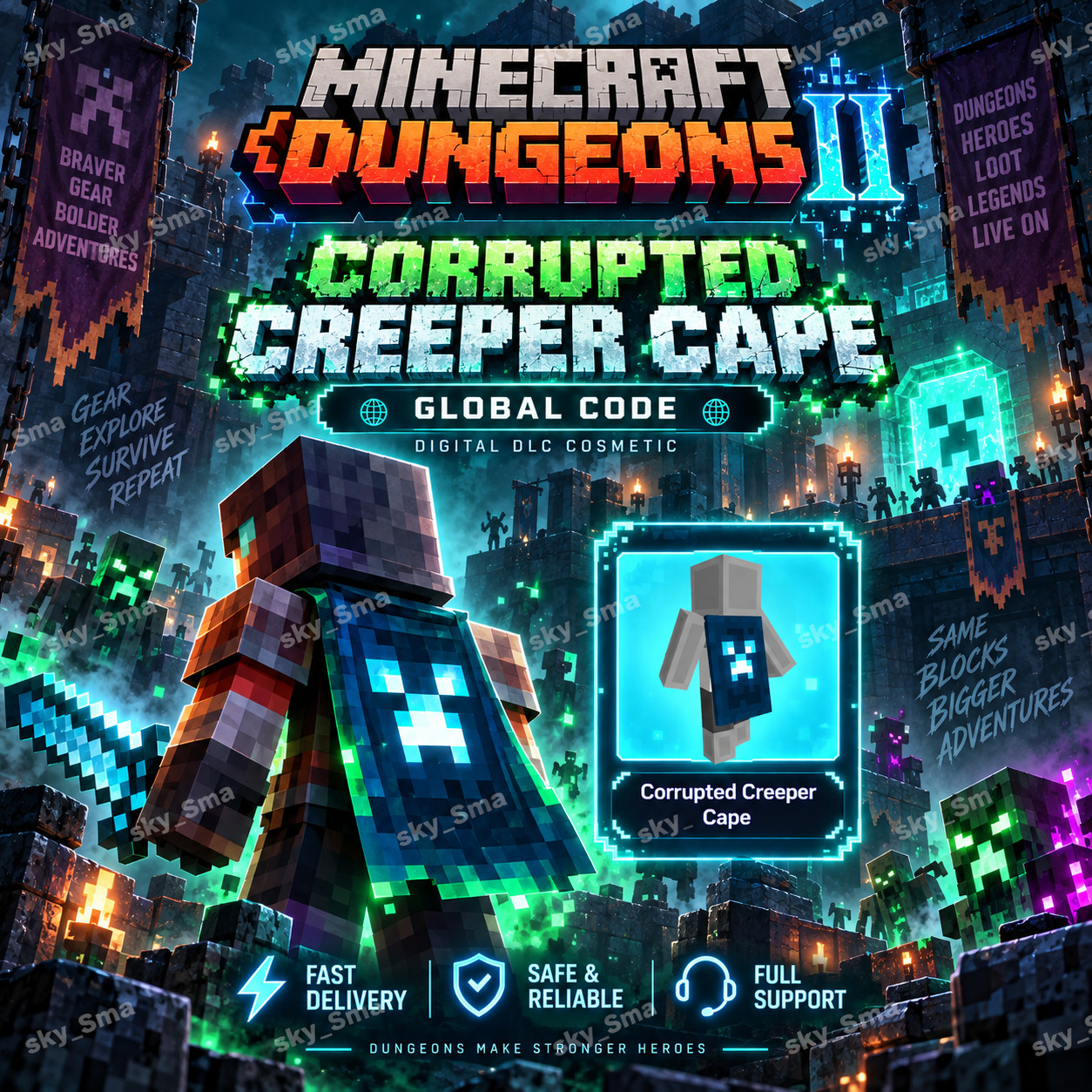 Minecraft Dungeons II Corrupted Creeper Cape – Dungeons II Exclusive Cosmetic Minecraft Dungeons II Corrupted Creeper Cape – Dungeons II Exclusive Cosmetic