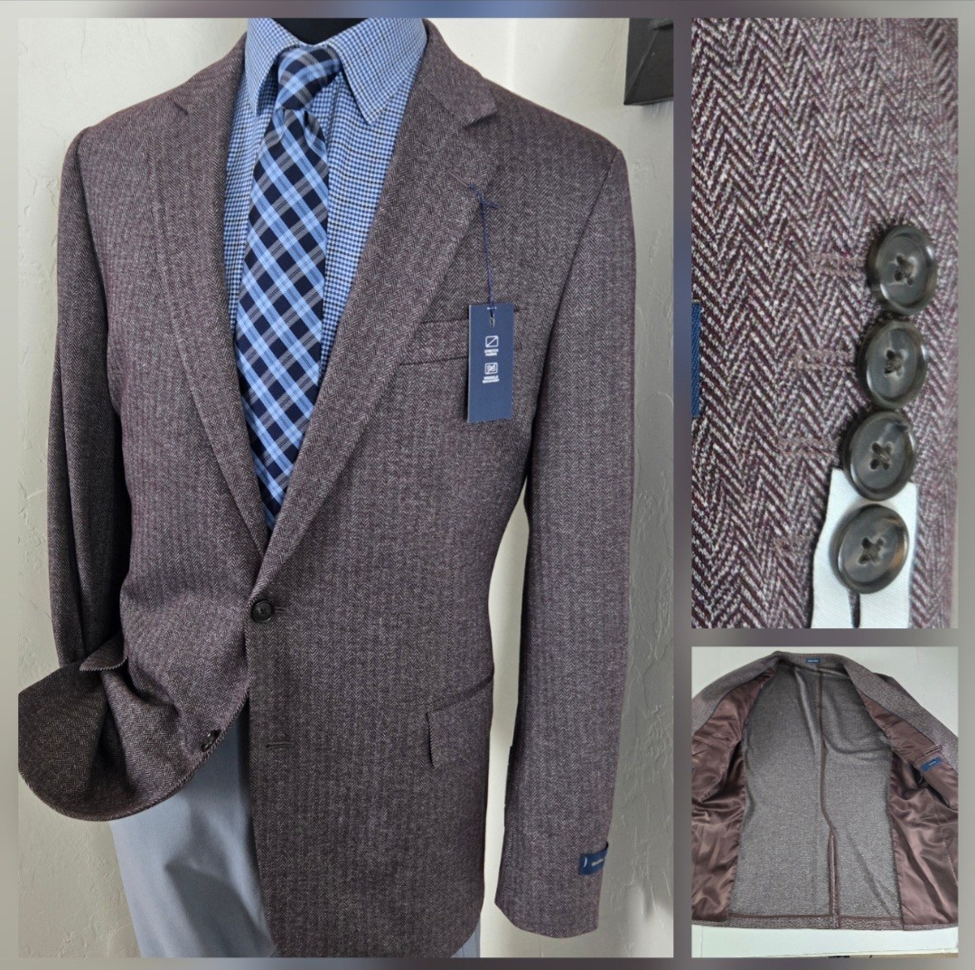 NWT Stafford Unstructured Blazer 44R Reddish Brown Herringbone Sport Jacket New