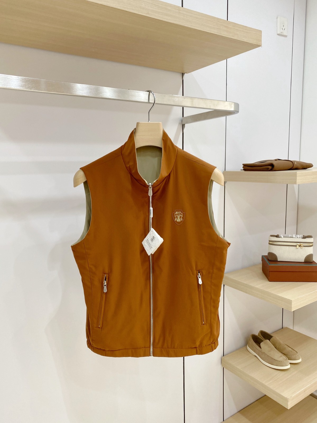 Brunello Cucinelli Men Reversible Zip Stand Collar Casual Sleeveless Gilet Vest