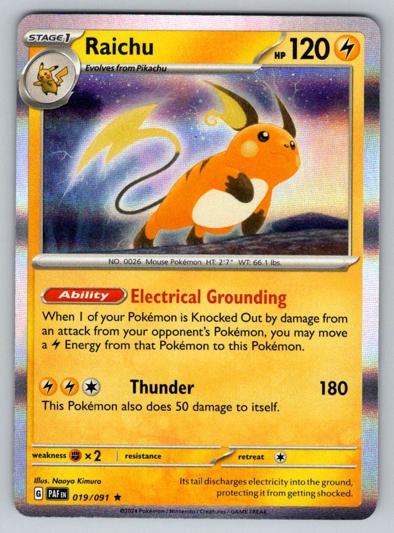 Raichu 019/091 Rare Paldean Fates Pokemon Holo Near Mint