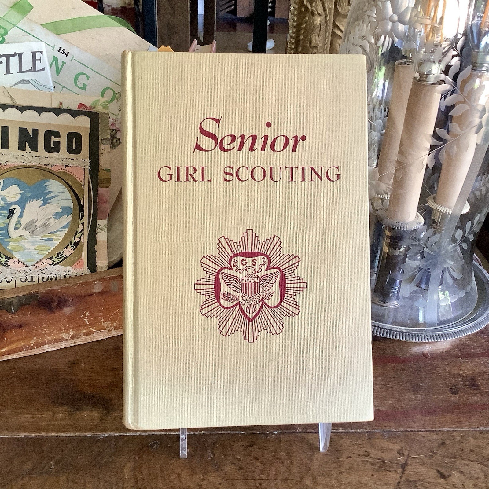 Vintage 1945/52 Senior Girl Scouting Handbook HC w/ Bonus Christmas Gift Flier 