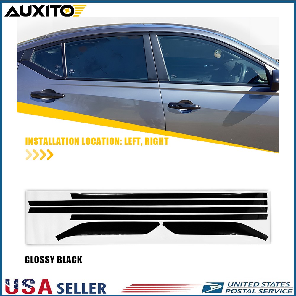 1Set Glossy Black Chrome Delete Window Trims Fit 2019-2025 Nissan Altima Sedan