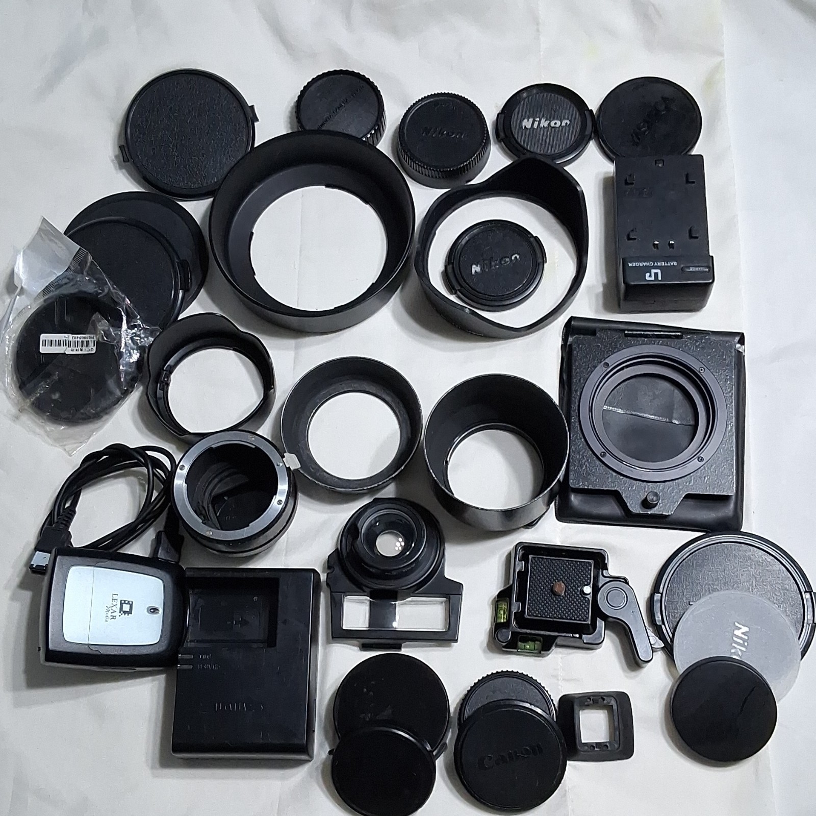  VTG Metal NIKON Lens Hood HS-8 plus others, chargers, lens caps, BIG LOT HERE