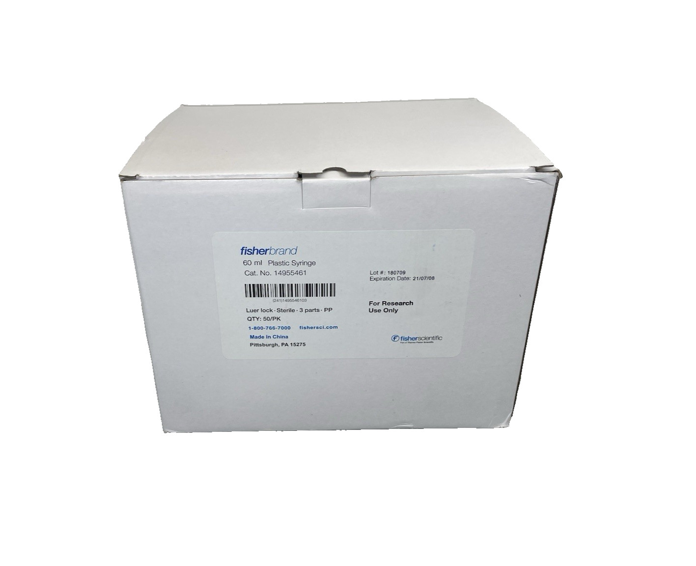 Fisherbrand Plastic Syringes 60mL Luer Lock Sterile 50/pk 14955461