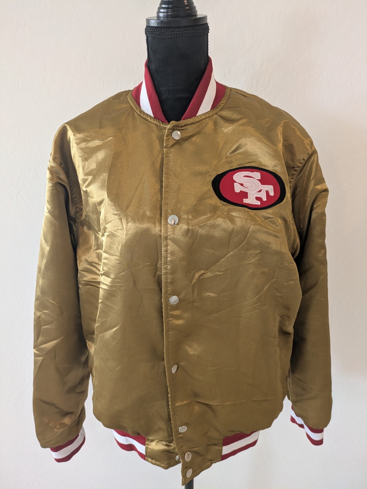 Vintage San Francisco 49ers Starter Gold Satin Bomber Jacket NFL Men’s S-2XL