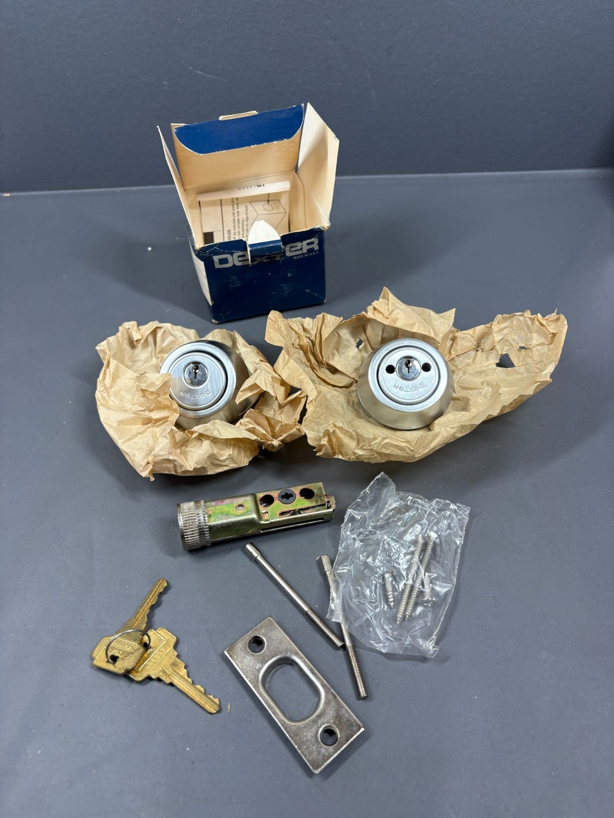 Vintage Dexter 4109 Double Cylinder Deadbolt Satin Chrome 26D 1