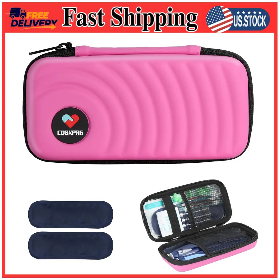 CDBXPRG Insulin Cooler Travel Case, 2 Ice Pack TSA Approved Pink