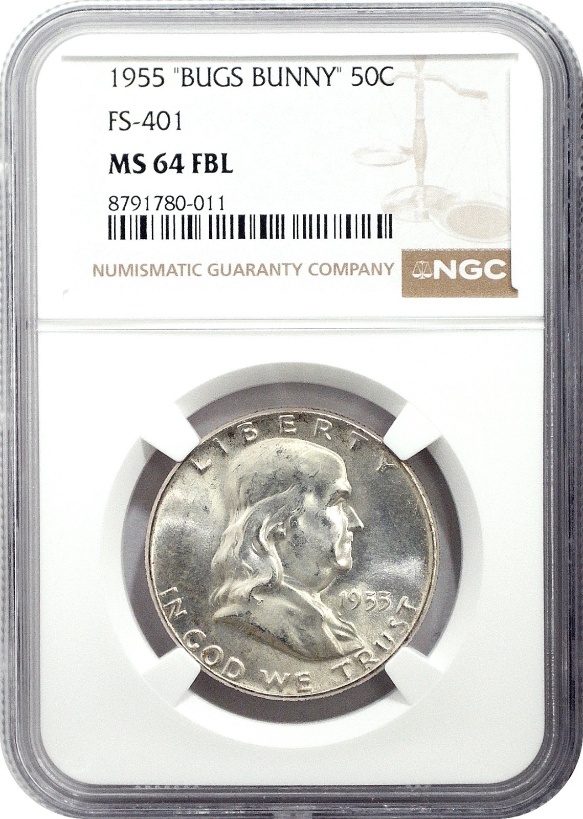1955 Bugs Bunny Franklin Half Dollar 50¢ NGC MS64 FBL Choice UNC Full Bell Lines