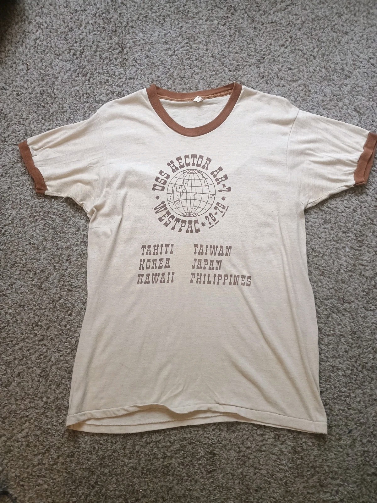 VINTAGE 1978-79 USS HECTOR AR-7 WESTPAC RINGER T-SHIRT sz XL VINTAGE 1978-79 USS HECTOR AR-7 WESTPAC RINGER T-SHIRT sz XL