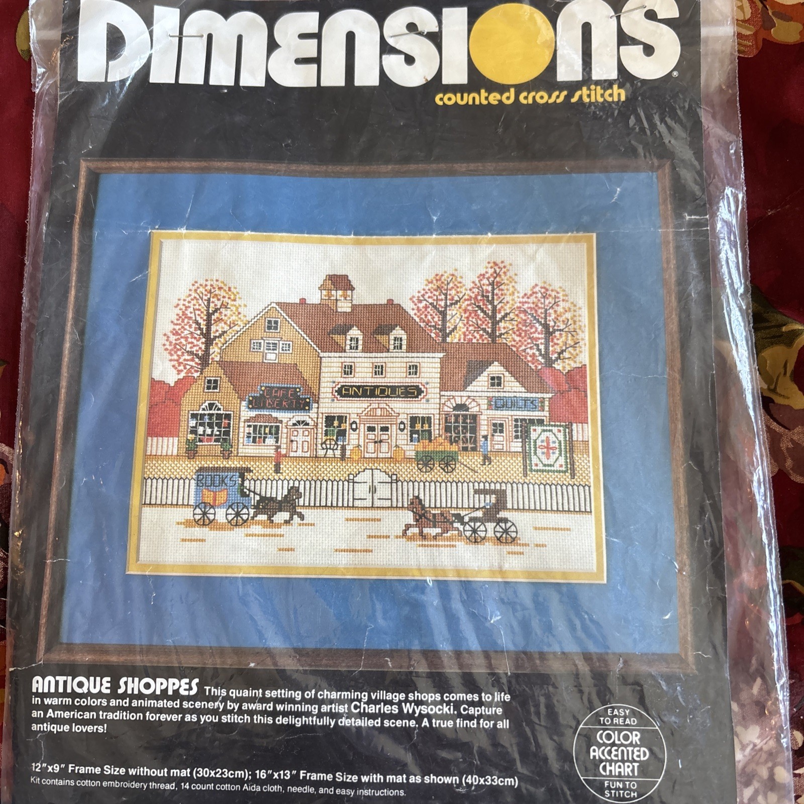 Dimensions Cross Stitch Kit Antique Shoppe 3566 Wysocki VTG 1984 partly finished Dimensions Cross Stitch Kit Antique Shoppe 3566 Wysocki VTG 1984 partly finished