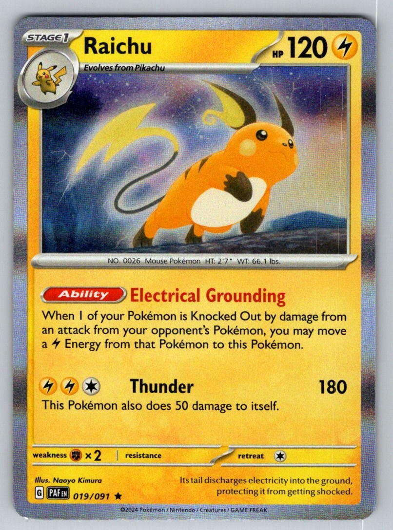 Raichu 019/091 Rare Paldean Fates Pokemon Holo Near Mint Raichu 019/091 Rare Paldean Fates Pokemon Holo Near Mint