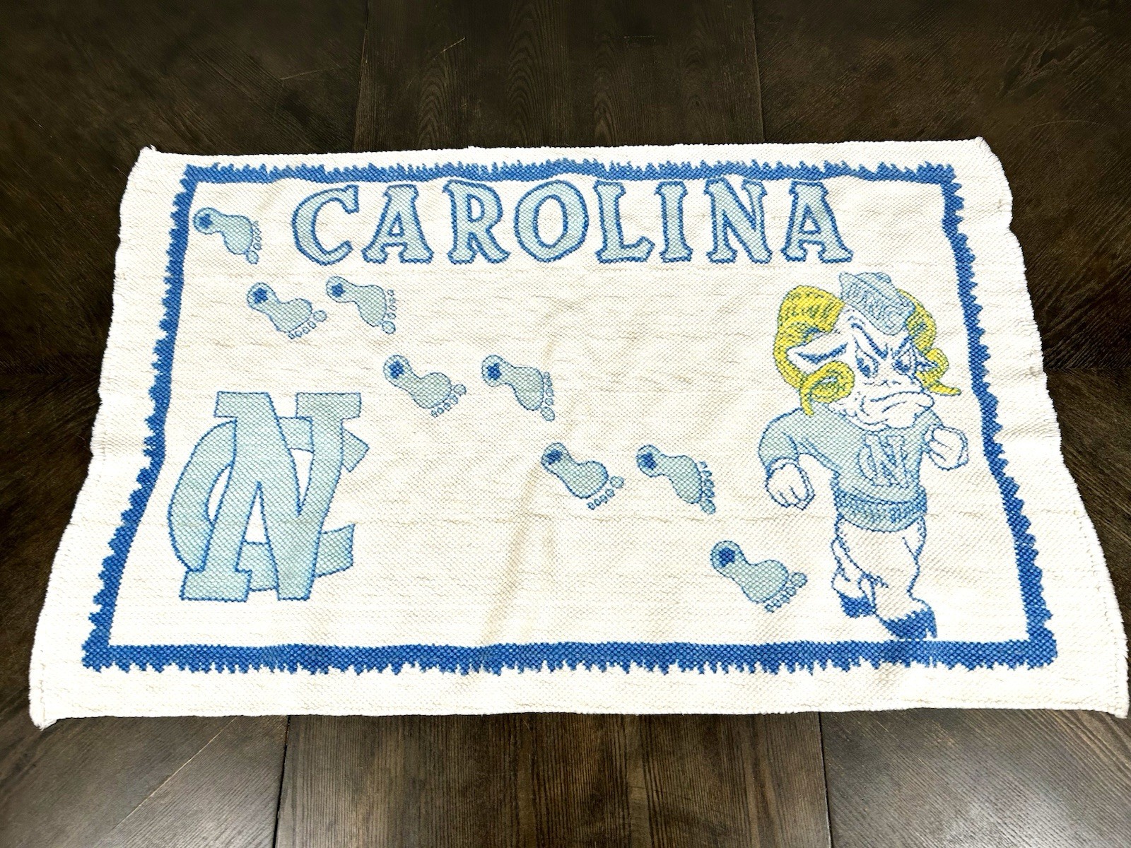 Vintage 1980s UNC North Carolina Tarheels “Carolina” Woven Rug Ramsey Tarheel