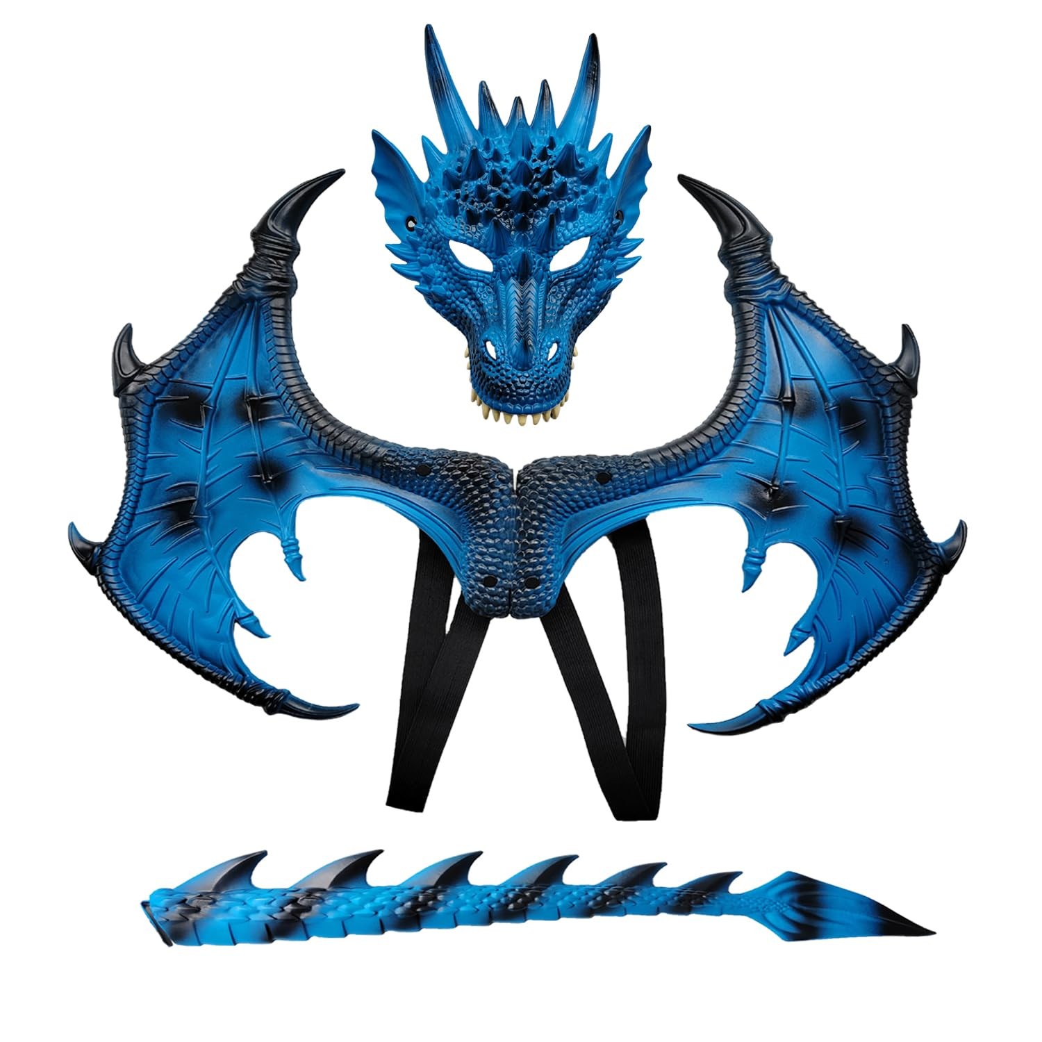 TSYMINQC Dragon Wings Mask Tail Set Halloween Cosplay Ice Blue