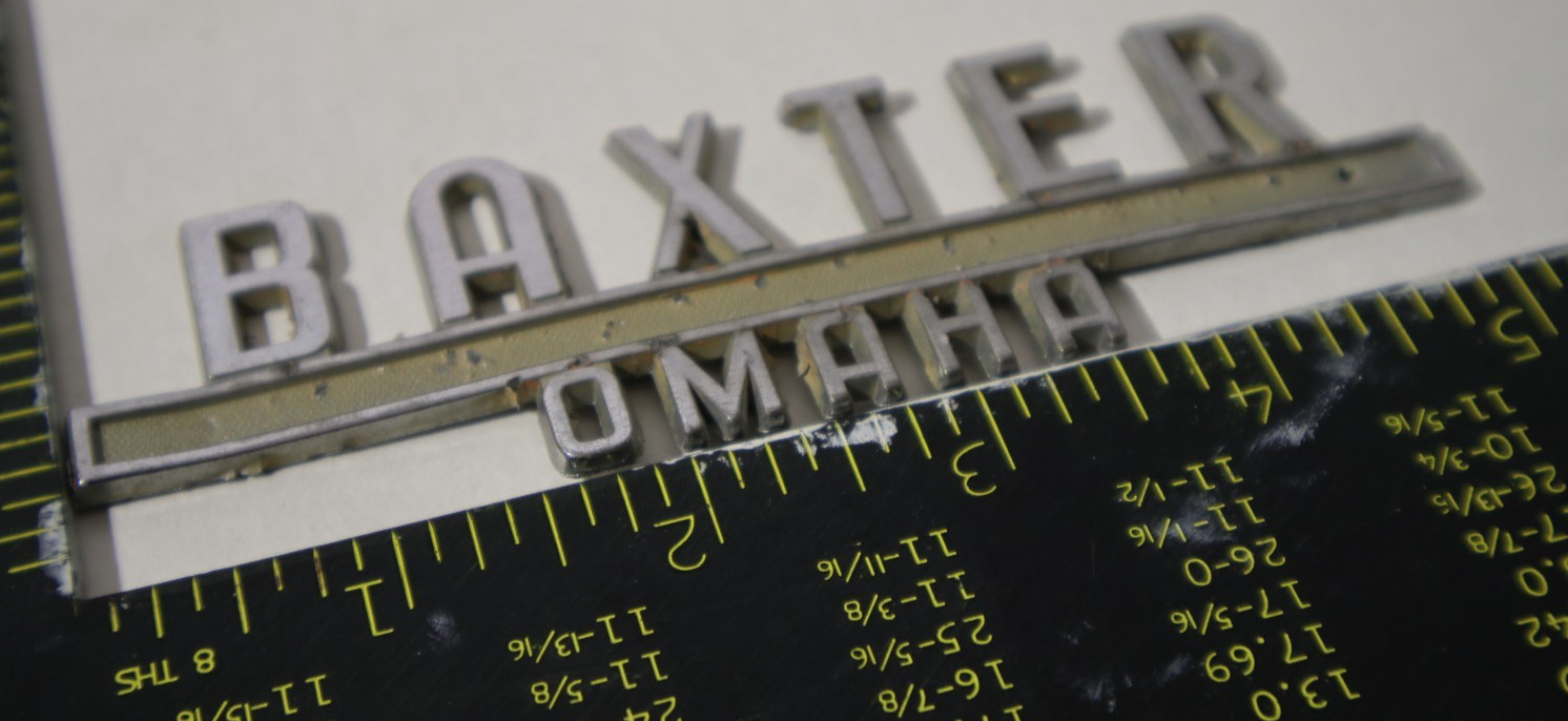 Vintage Baxter Omaha Dealer Emblem Nameplate Chrome Badge 5 Inch OEM Vintage Baxter Omaha Dealer Emblem Nameplate Chrome Badge 5 Inch OEM