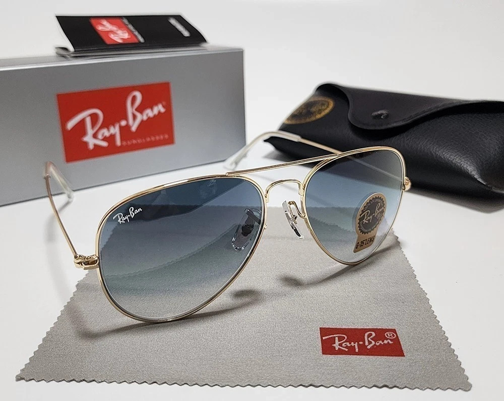 Ray-Ban RB3025 Aviator 58mm Gold Frame Gradient Blue Lens Sunglasses New Ray-Ban RB3025 Aviator 58mm Gold Frame Gradient Blue Lens Sunglasses New