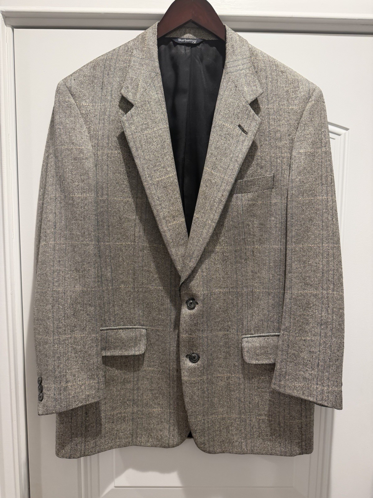 Burberry\'s Men\'s Vintage  Gray Plaid Tweed Wool Jacket 44R