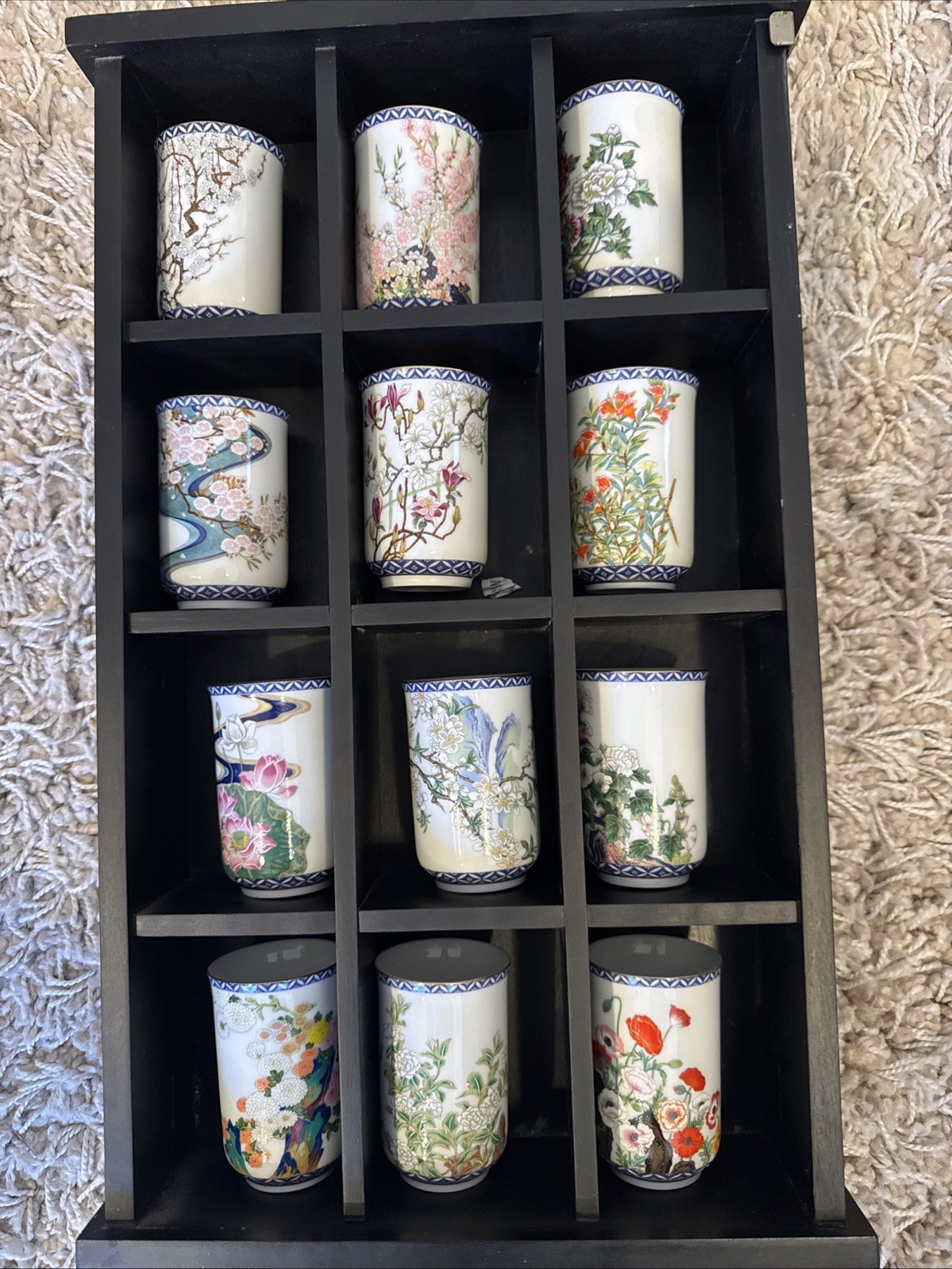 12 Franklin Porcelain Sake Tea Cups Of The Twelve Months Of The Year Vtg 1981 12 Franklin Porcelain Sake Tea Cups Of The Twelve Months Of The Year Vtg 1981