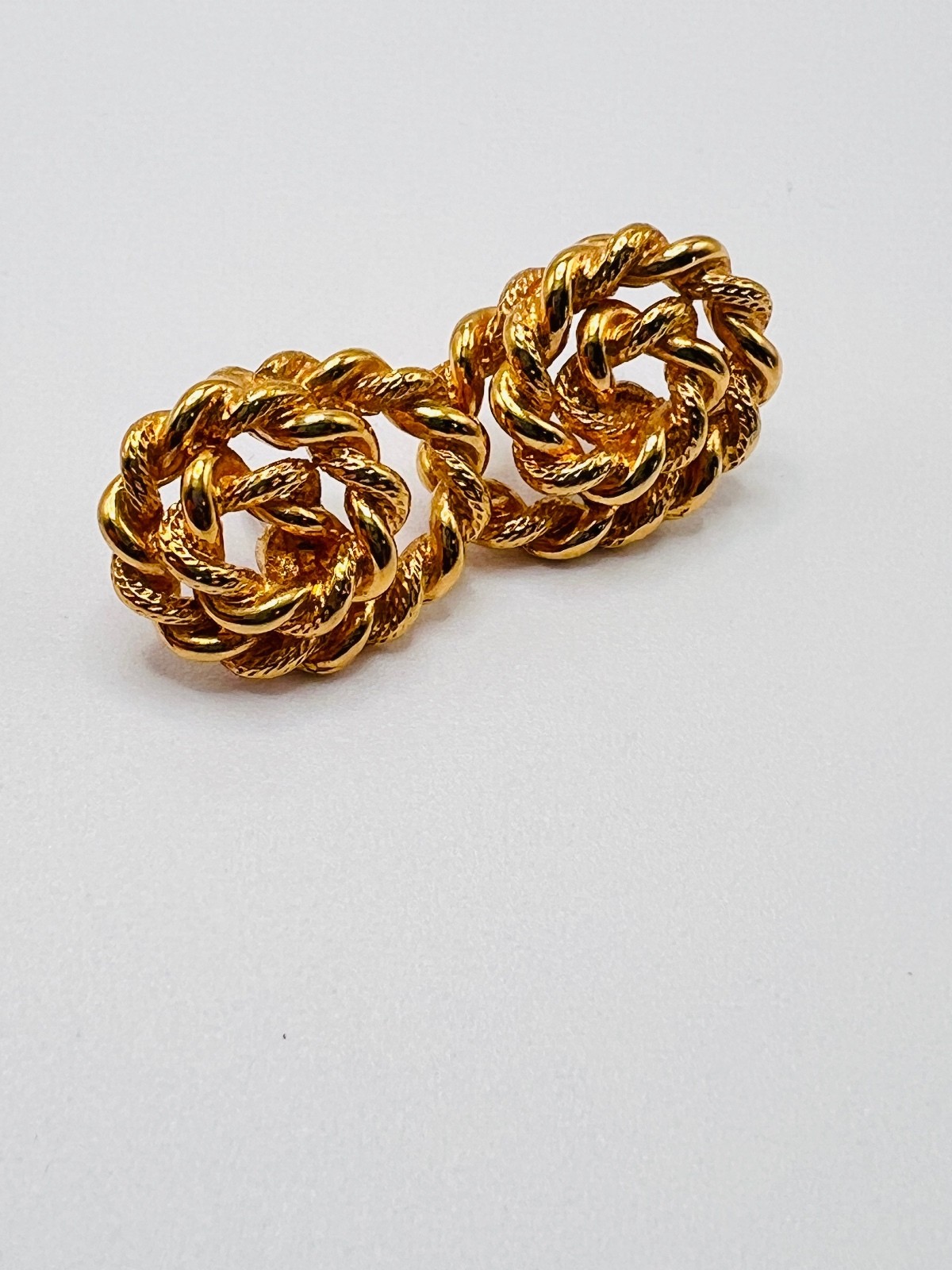 Vintage Monet Gold Tone Rope Knot Wreath Pierced Earrings Signed 1980s