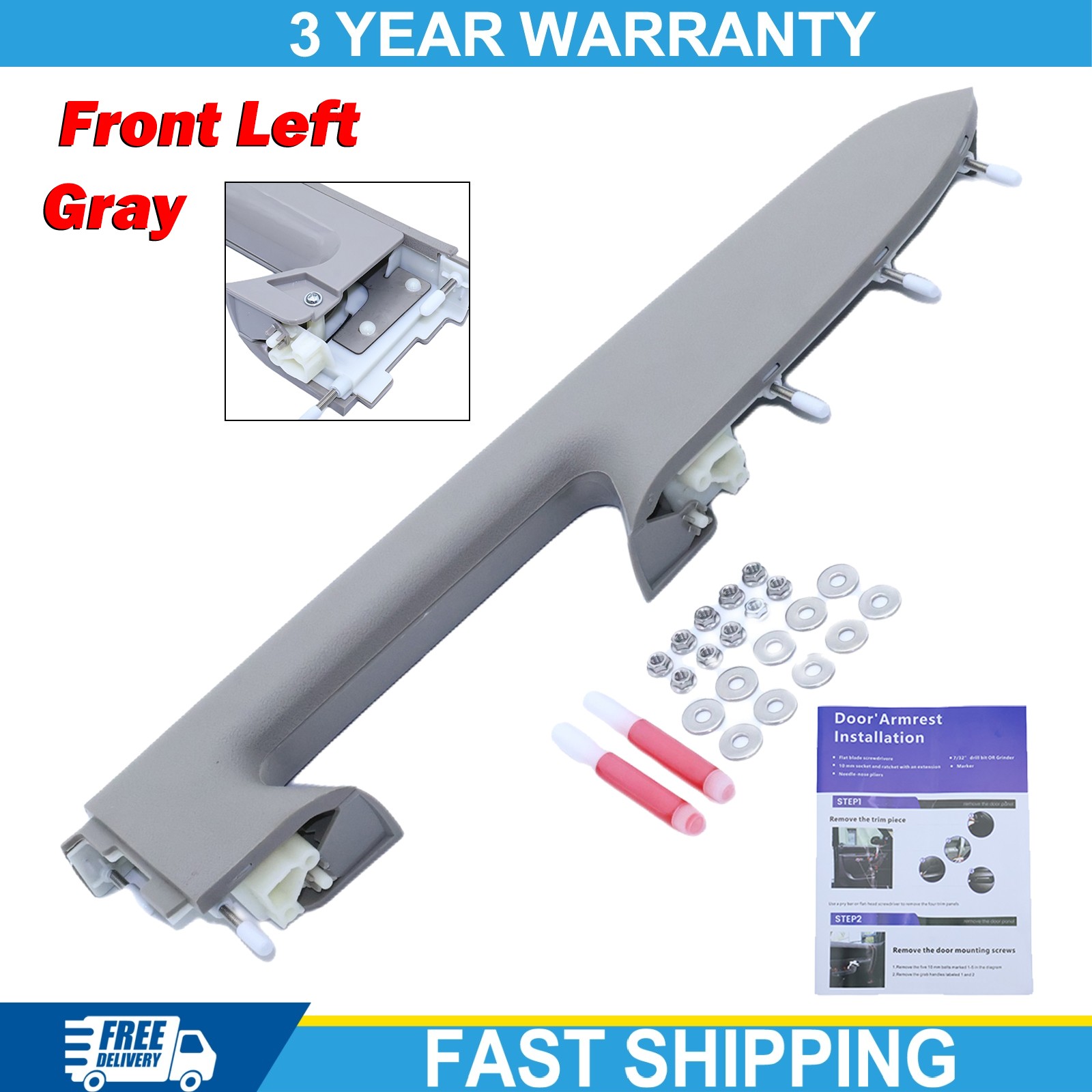 Fit 2010-2014 Chevy Silverado GMC Sierra Driver Door Armrest Panel Gray New