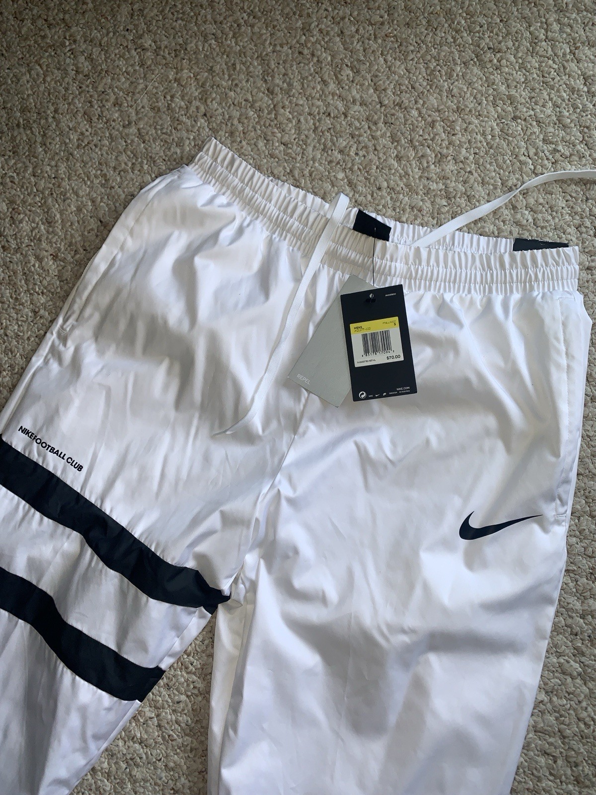 Nike F.c. FC Football Club White Nylon Soccer  Track Pants Black Stripe AQ1277
