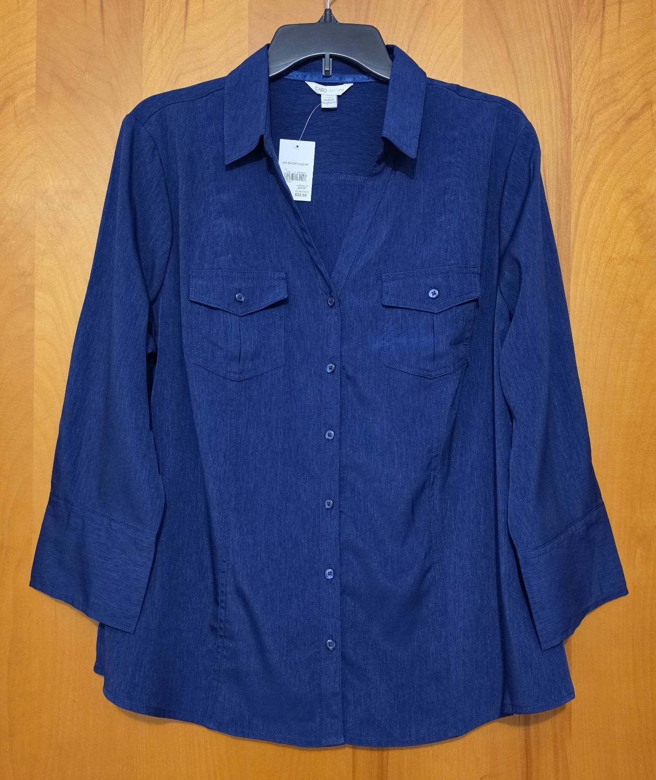 nwt Cato TOP sz XL, solid Ink Blue, 6-button front, chest pockets, 3/4 slv nwt Cato TOP sz XL, solid Ink Blue, 6-button front, chest pockets, 3/4 slv