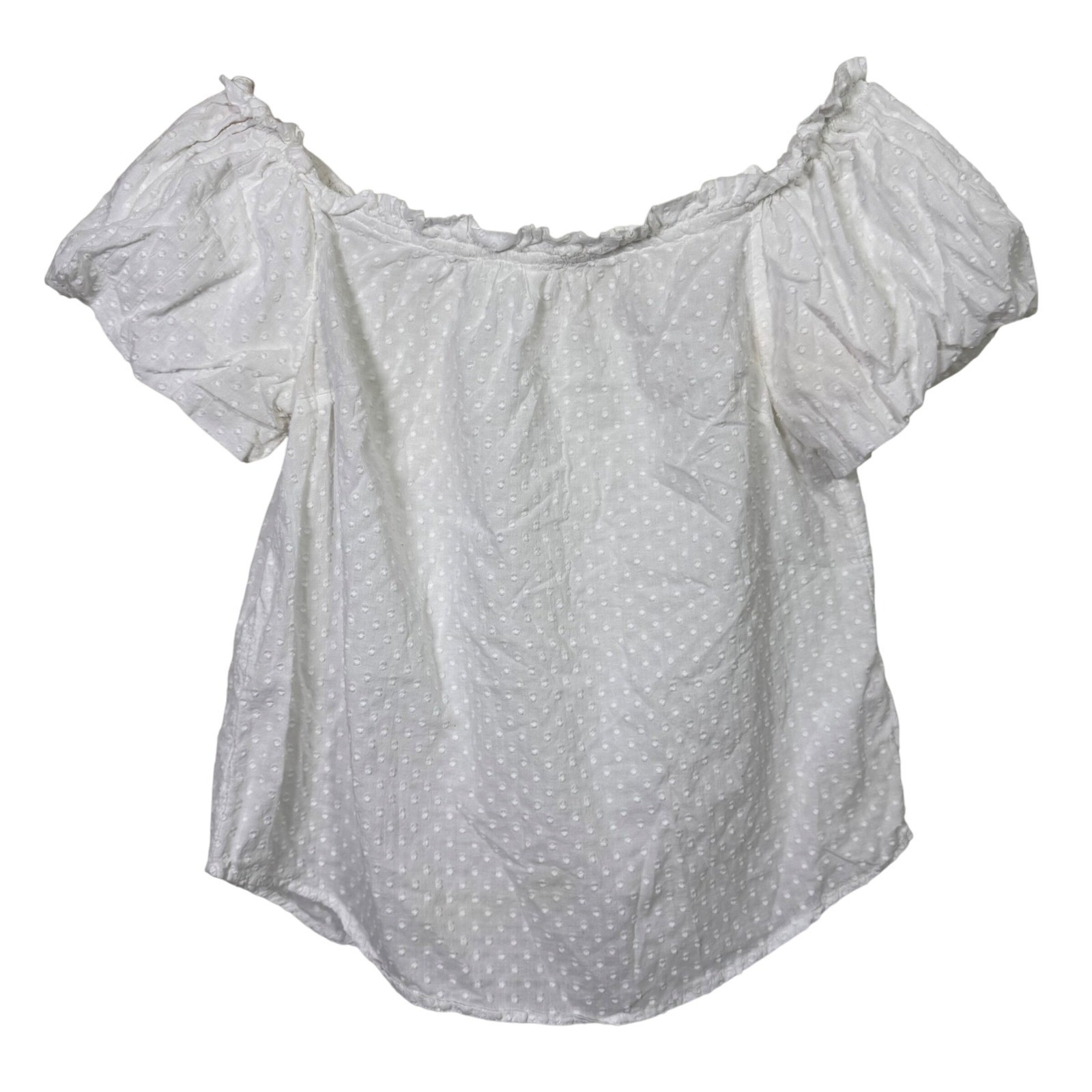 Maeve by Anthropologie White Swiss Dot Off Shoulder Ruffle Blouse Top Size 8