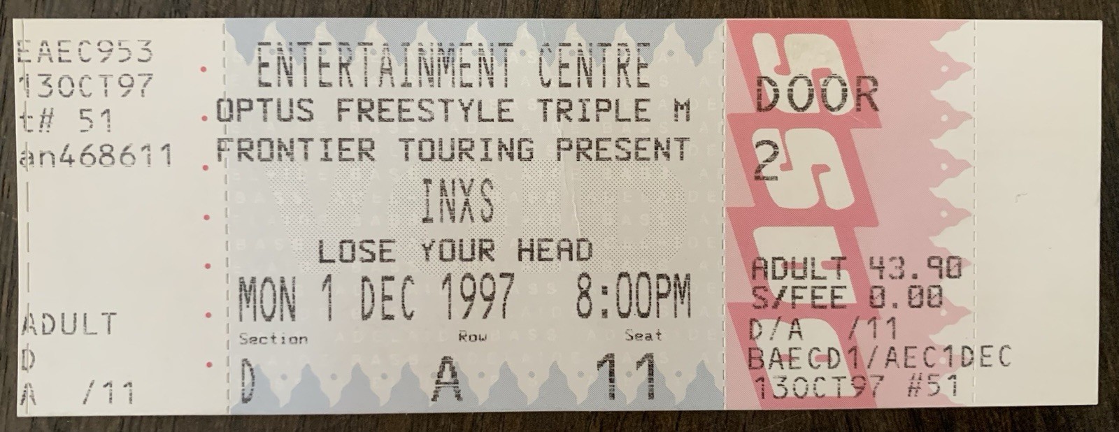 1997 INXS Canceled Dec. 1st AUSSIE🇦🇺 Show Full🎟️ Michael Hutchence VERY RARE