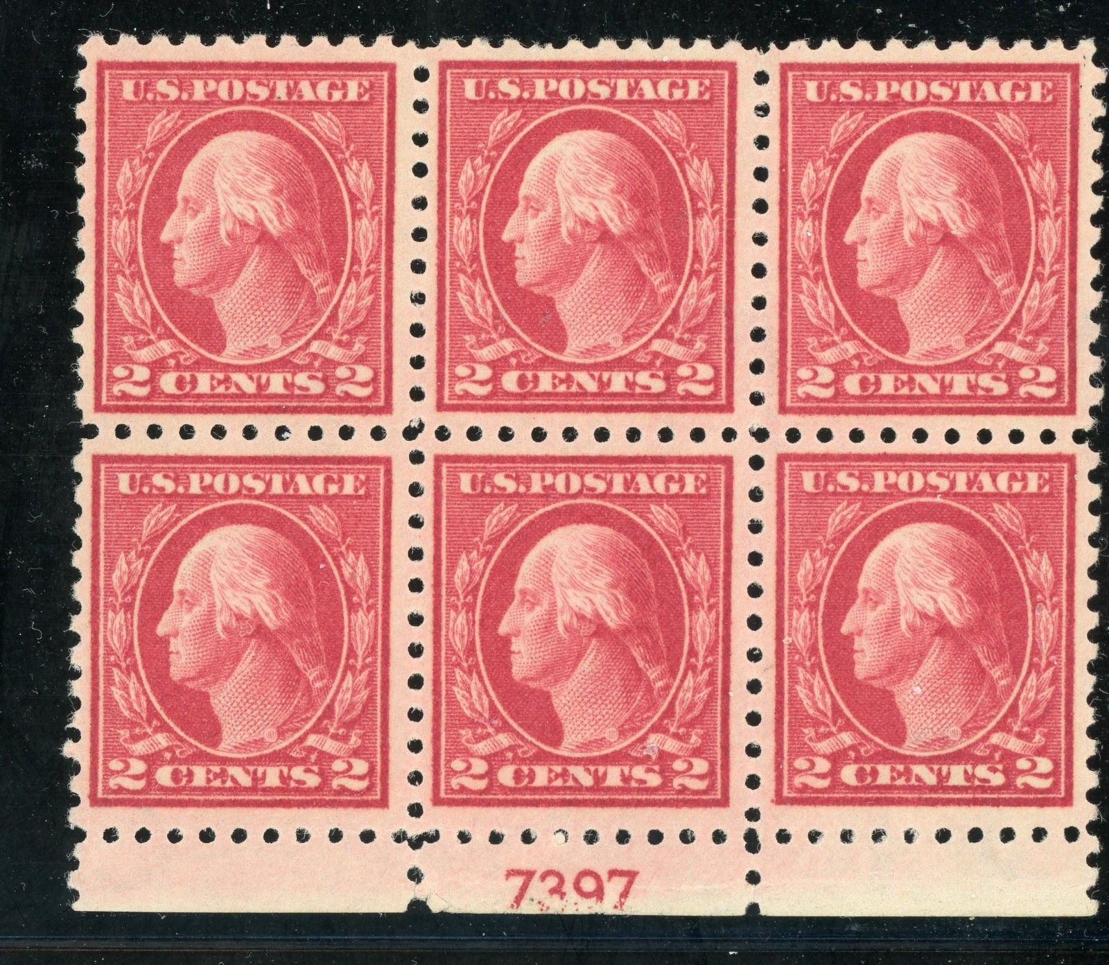 USA 1913 Washington 2¢ Carmine SL Wmk Perf 10 Block Sc#425 Mint Y849 USA 1913 Washington 2¢ Carmine SL Wmk Perf 10 Block Sc#425 Mint Y849