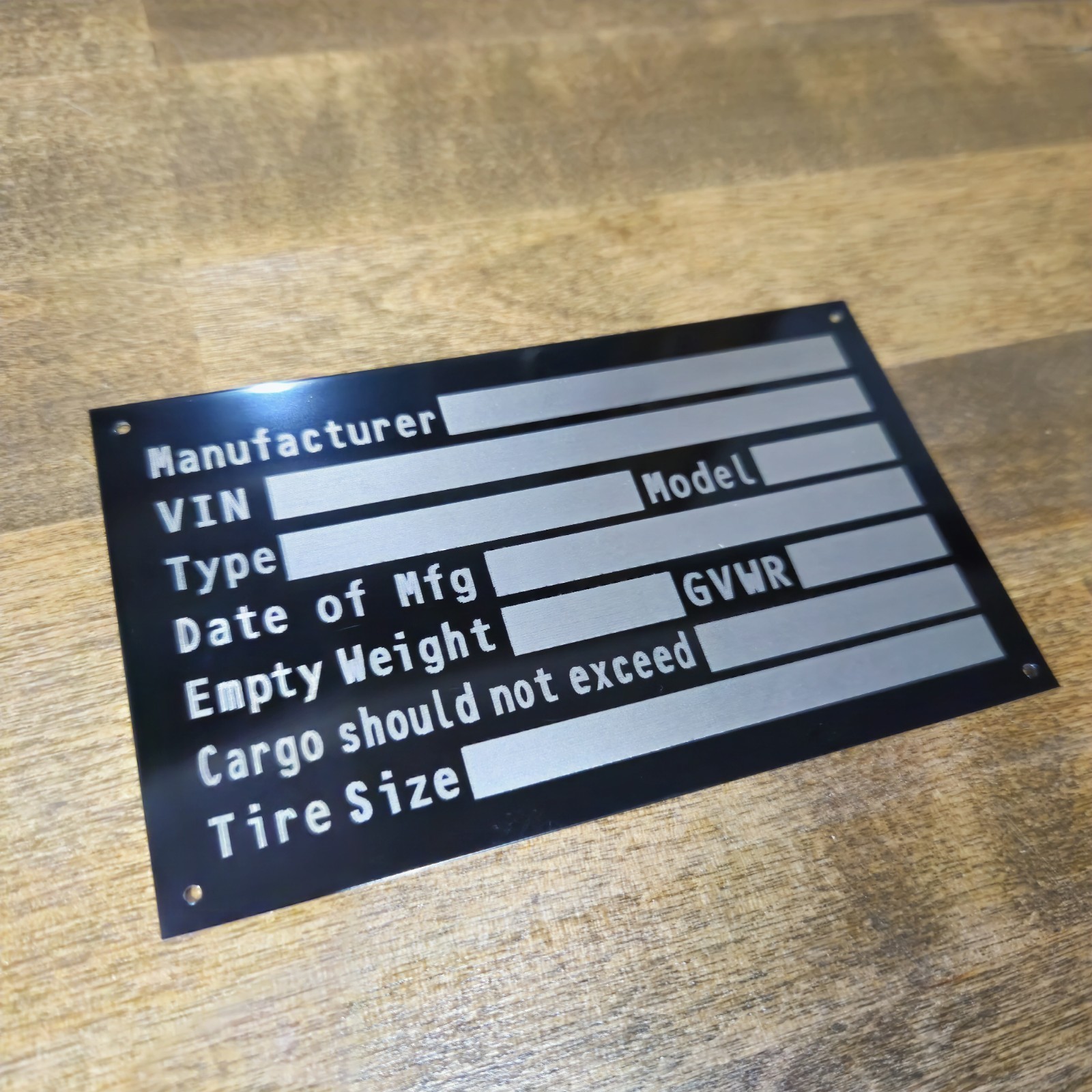 3x5 Aluminum Number Plate Tag Info Data GVWR Cargo Trailer Weight 3x5 Aluminum Number Plate Tag Info Data GVWR Cargo Trailer Weight