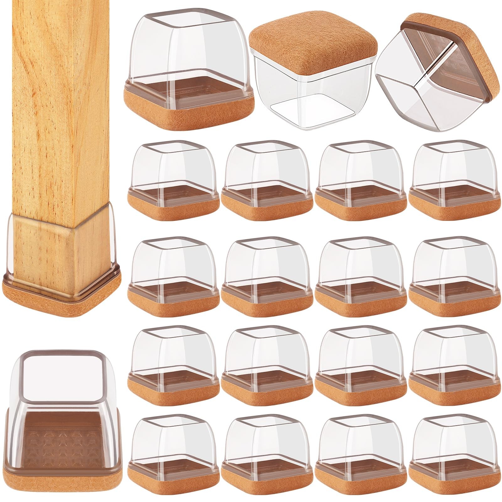 32 Pcs Chair Leg Floor Protectors Square, L - 32 - Clear, Transparent