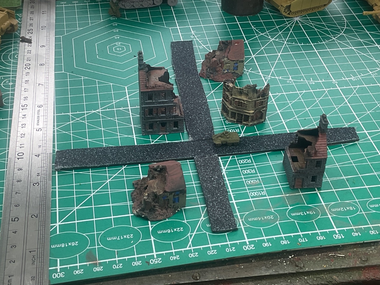 1/285 or 6mm Painted Wrecked European Village at crossroads 1/285 or 6mm Painted Wrecked European Village at crossroads
