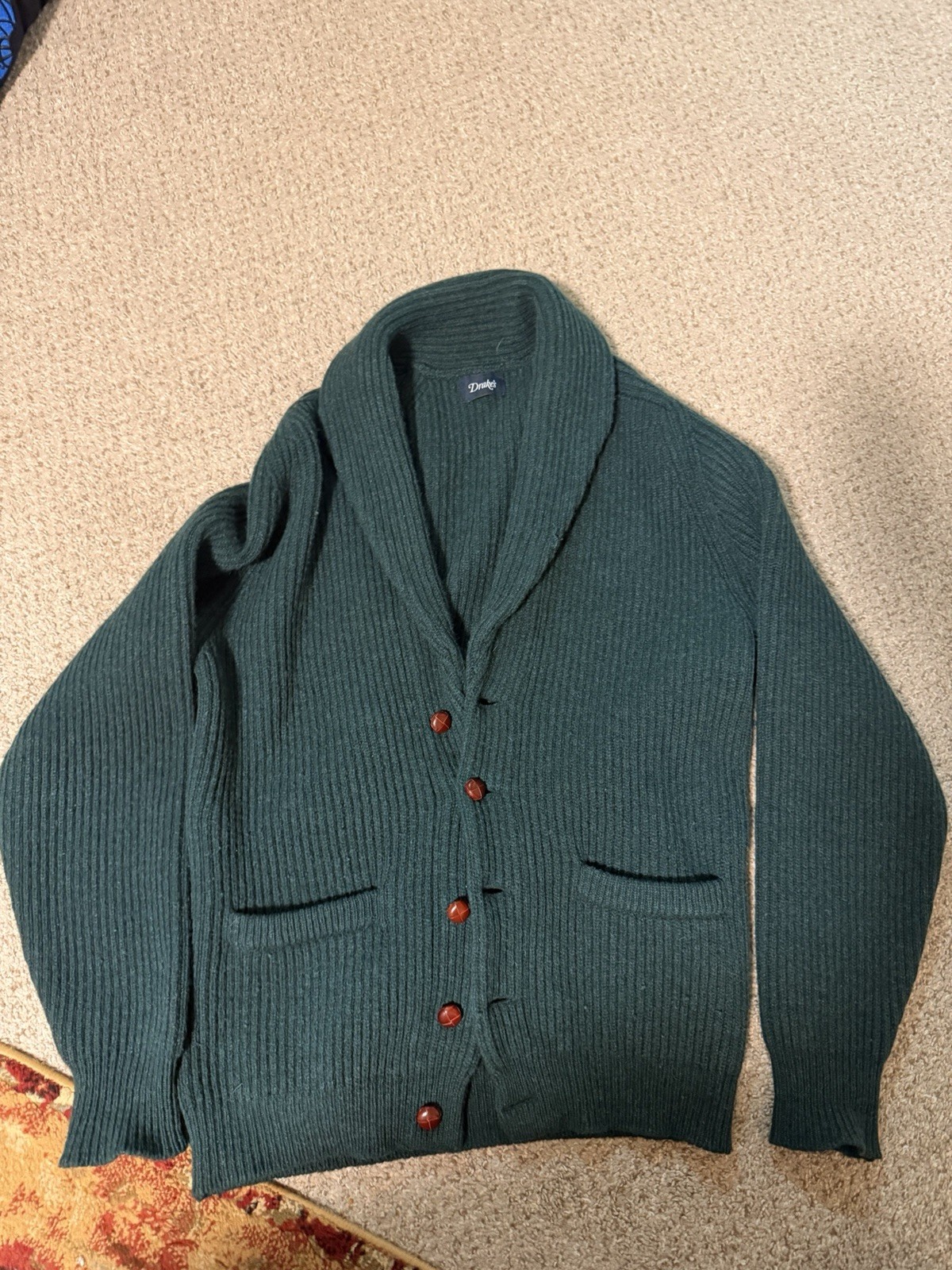 Drake’s Shawl Cardigan Emerald Green Size 42 Made In Scotland