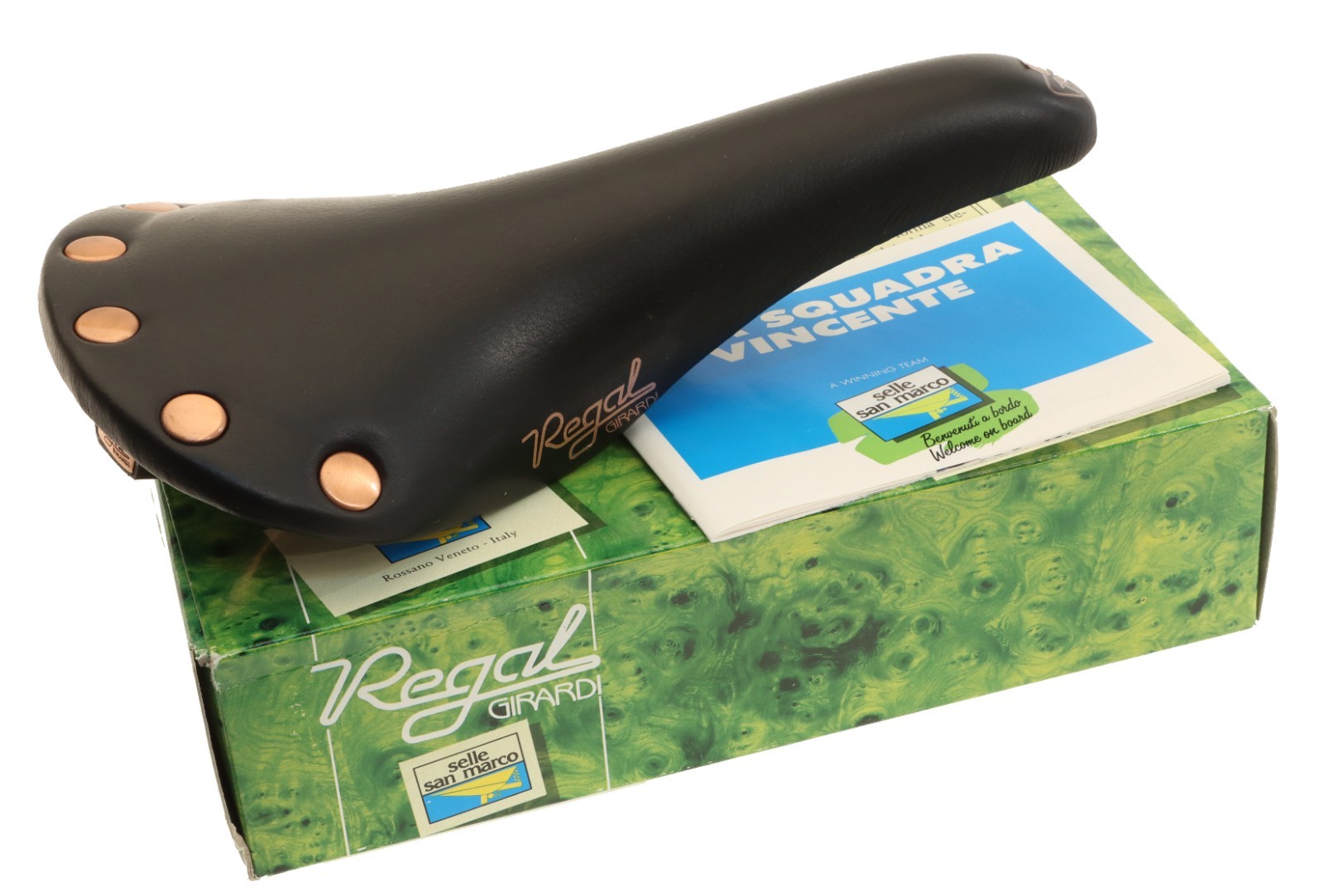 Selle San Marco Regal Girardi SMOOTH Black Leather Saddle Copper NEW in Box NOS Selle San Marco Regal Girardi SMOOTH Black Leather Saddle Copper NEW in Box NOS