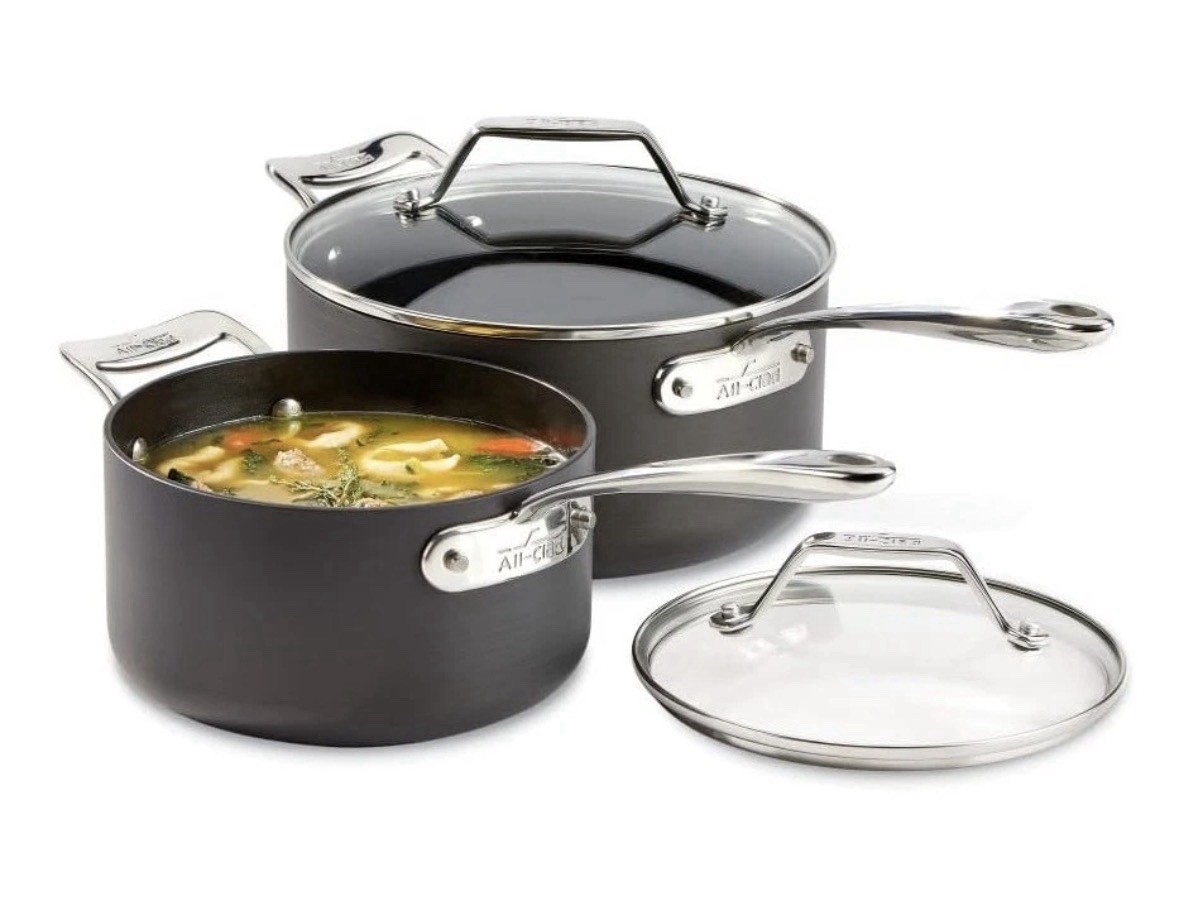 All-Clad Essentials Hard Anodized Nonstick Sauce Pan Set 4 Piece -2.5 Qt + 4 Qt