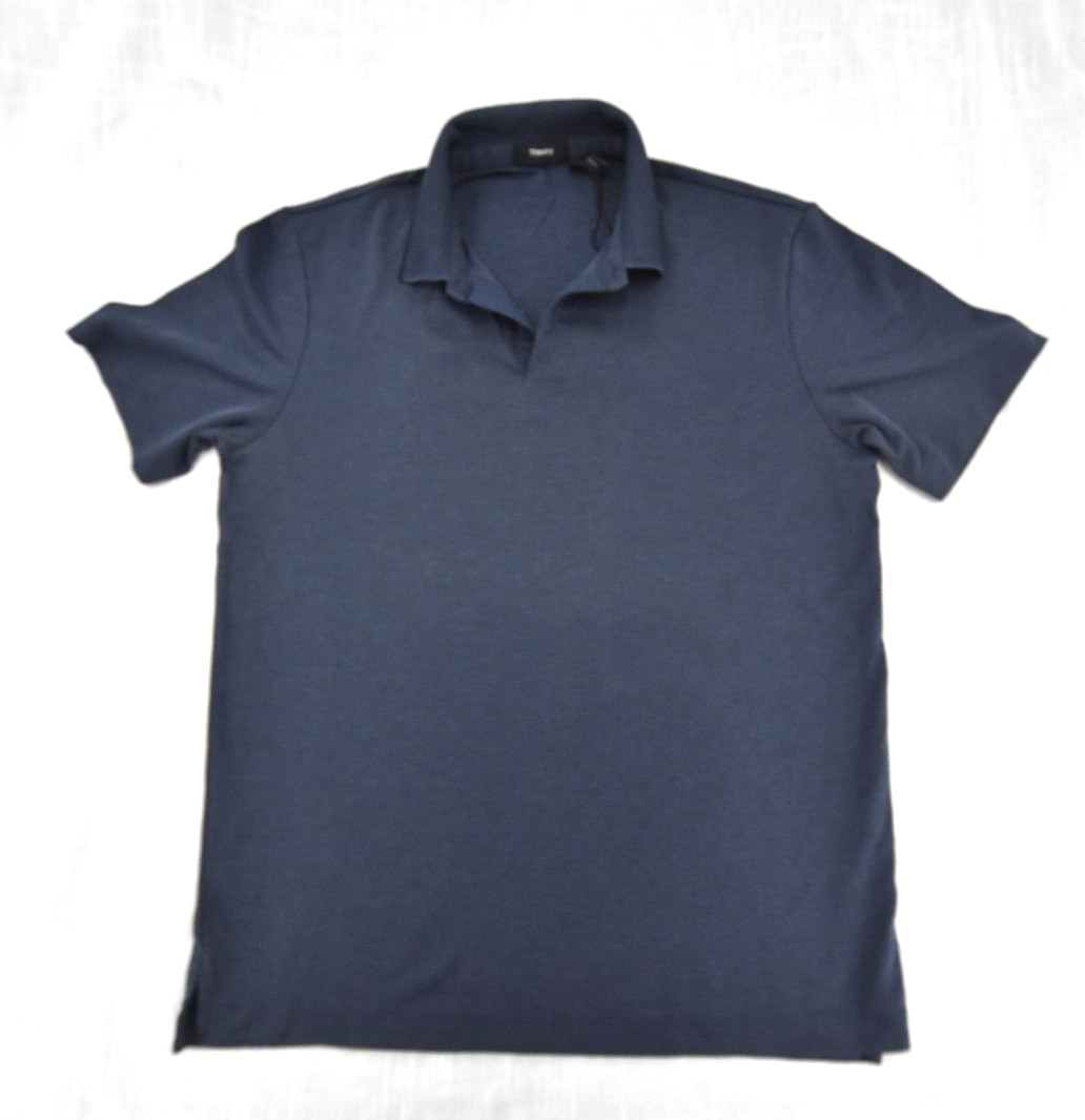 Theory Shirt Mens Medium Charcoal Navy Blue Short Sleeve Cotton Knit NWOT M