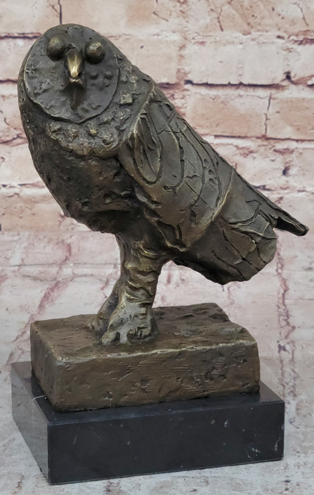 Vintage Bronze Marble Base Hot Cast Owl Bird Willife Sculpture Statue Figurine