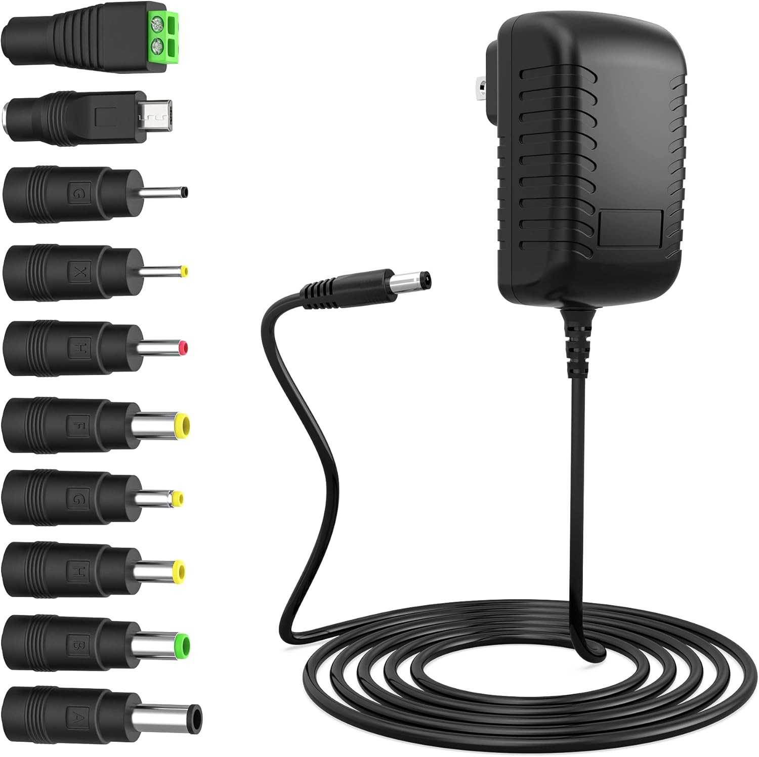 9V 2000mA Power with 10 Plug 2A 5.5mm X 2.5mm & 2.1mm US Plug AC Adapter