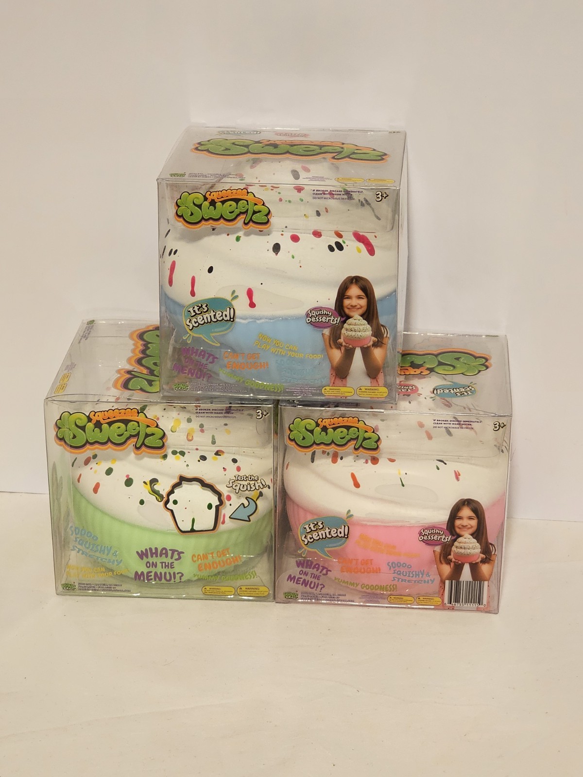 New PPNC Squeezee Sweetz SCENTED CUPCAKE SET Viral Squishy Toy Pink Blue Green