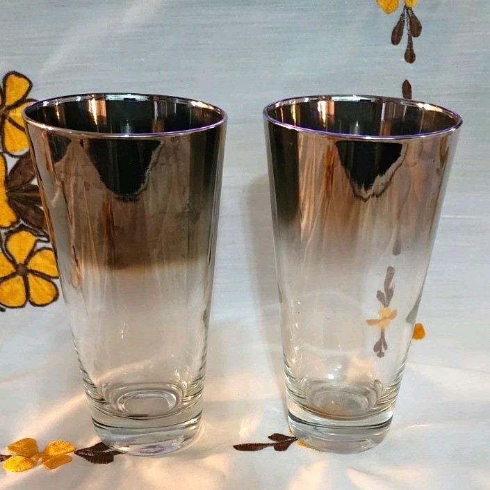 Vtg MCM Silver Ombre Highball Glasses  2 Dorothy Thorpe Style Silver Fade 6\