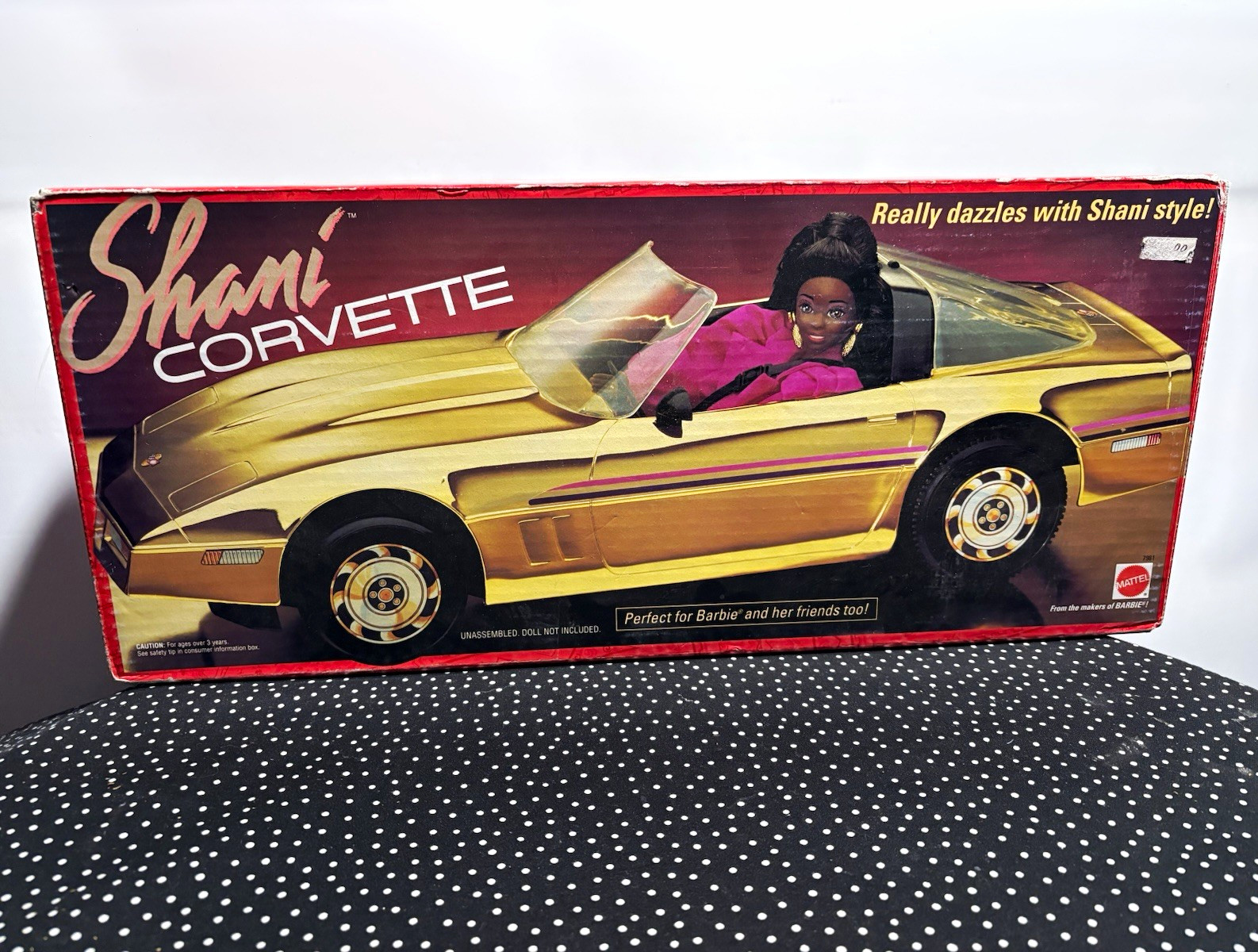 Vintage 1984 Mattel Shani Barbie Corvette Gold/Black Car w/ Box & Instructions