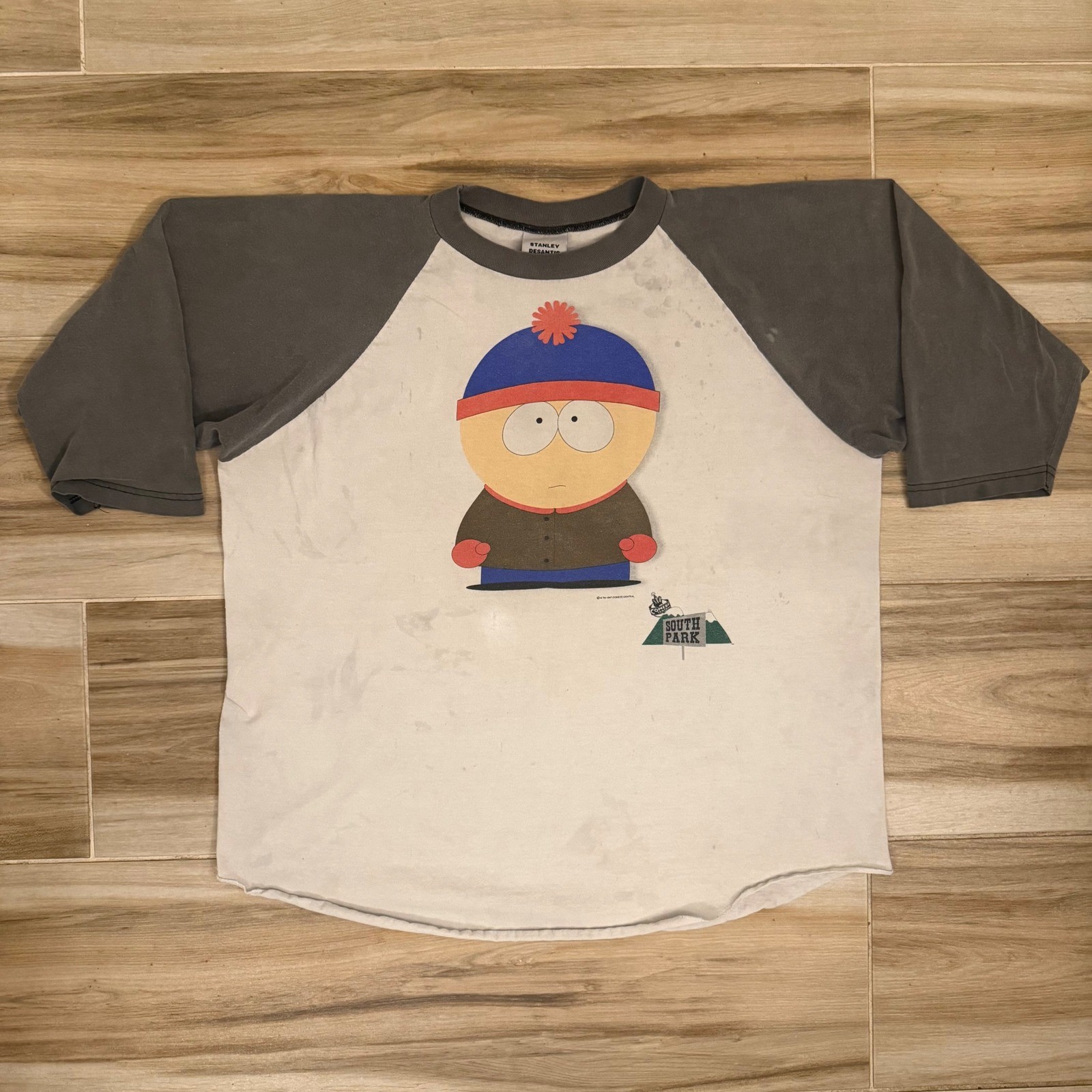 Vtg 1997 South Park Stan Vomit Raglan Shirt Stanley DeSantis Distressed XL Vtg 1997 South Park Stan Vomit Raglan Shirt Stanley DeSantis Distressed XL